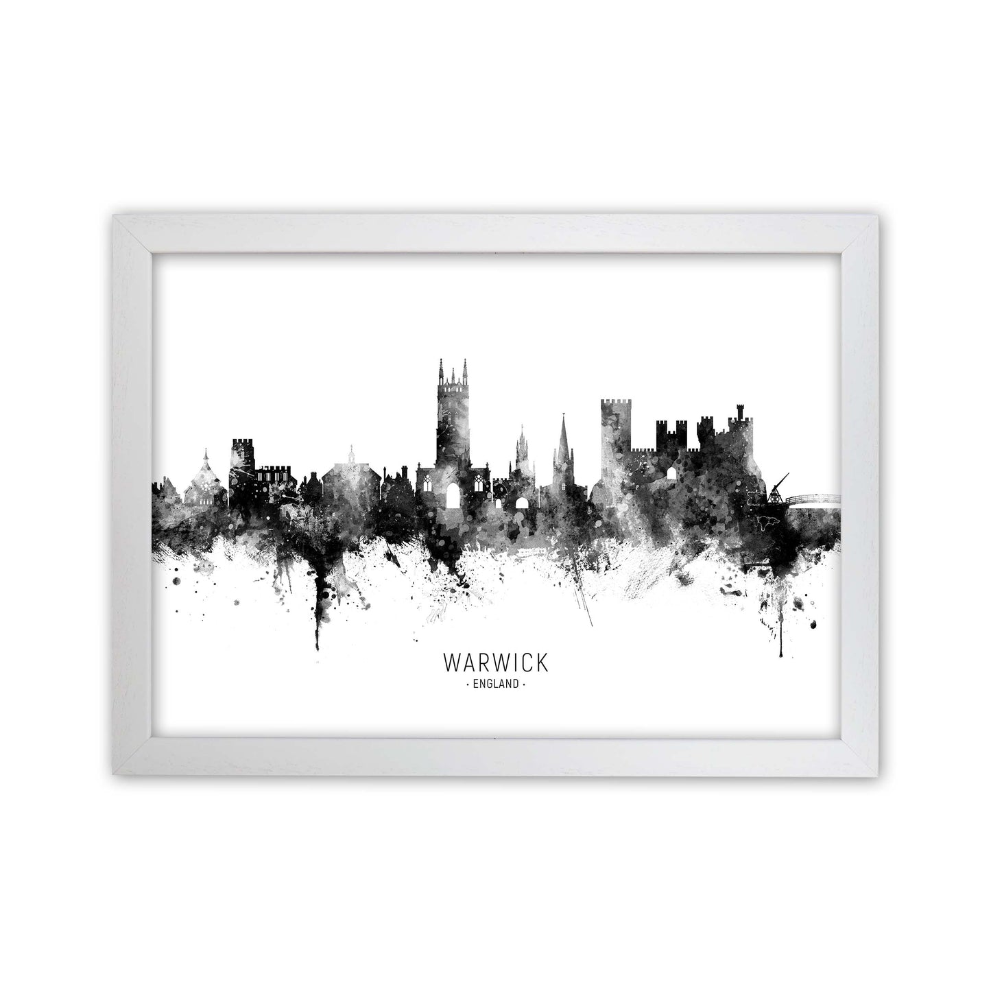 Warwick England Skyline Black White City Name by Michael Tompsett White Grain