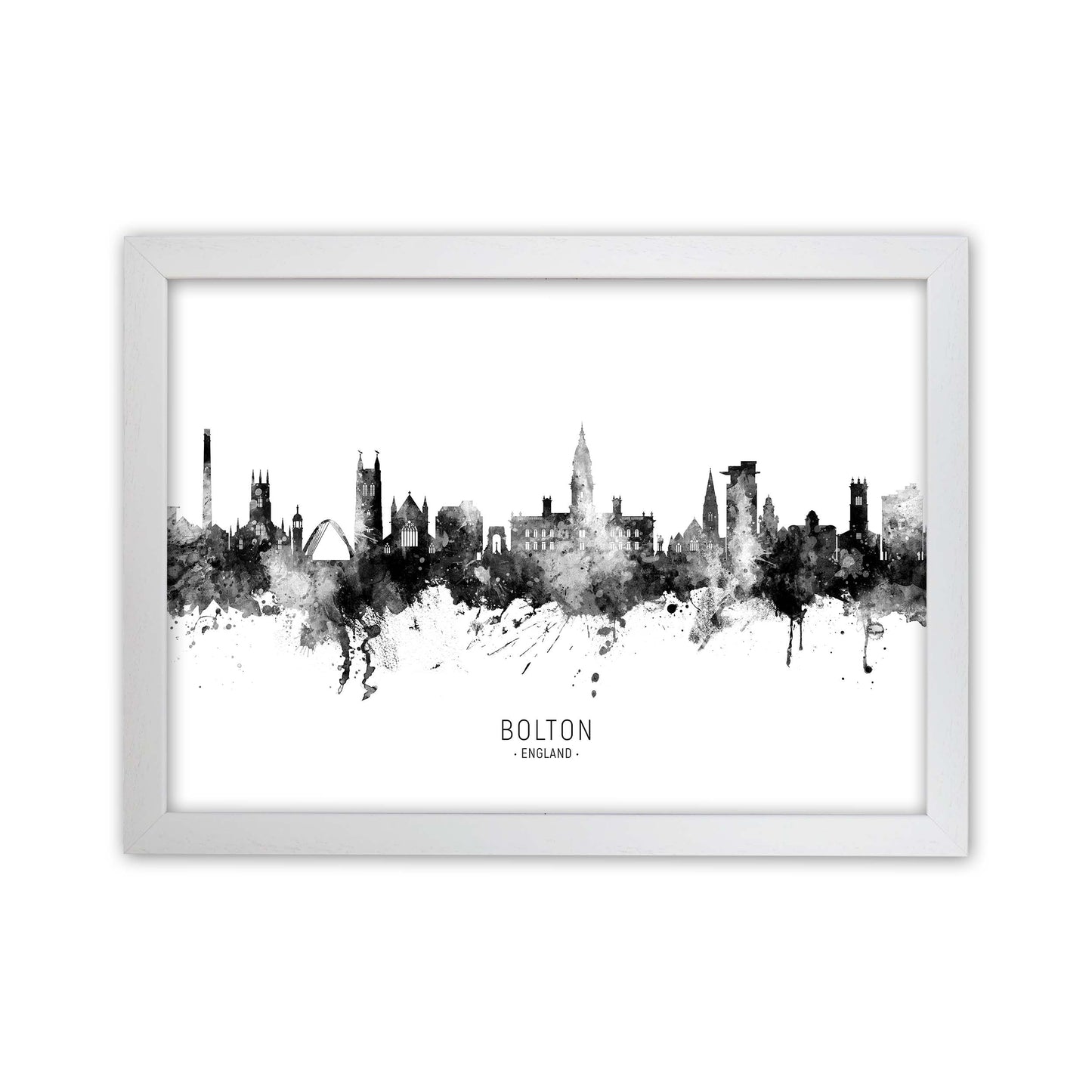 Bolton England Skyline Black White City Name by Michael Tompsett White Grain