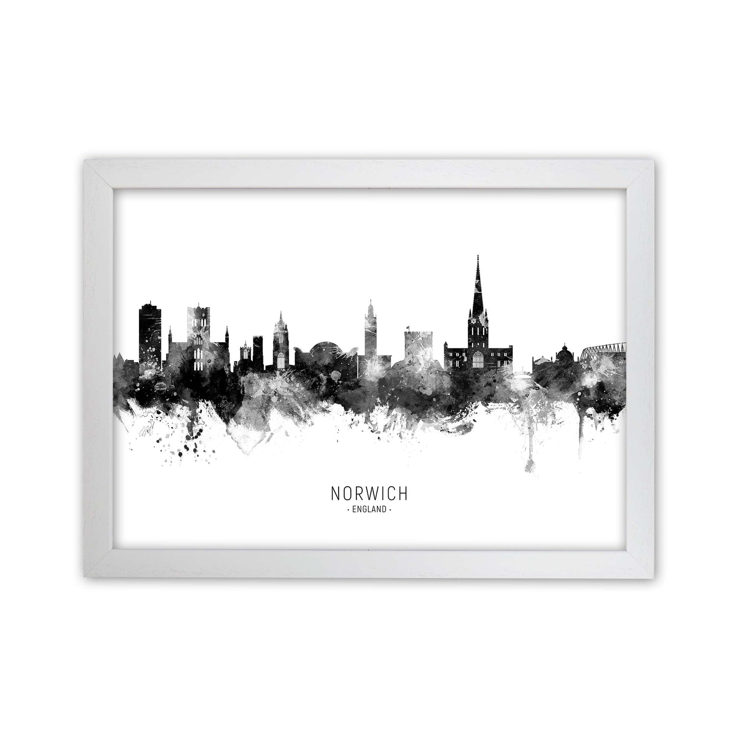 Norwich England Skyline Black White City Name by Michael Tompsett White Grain