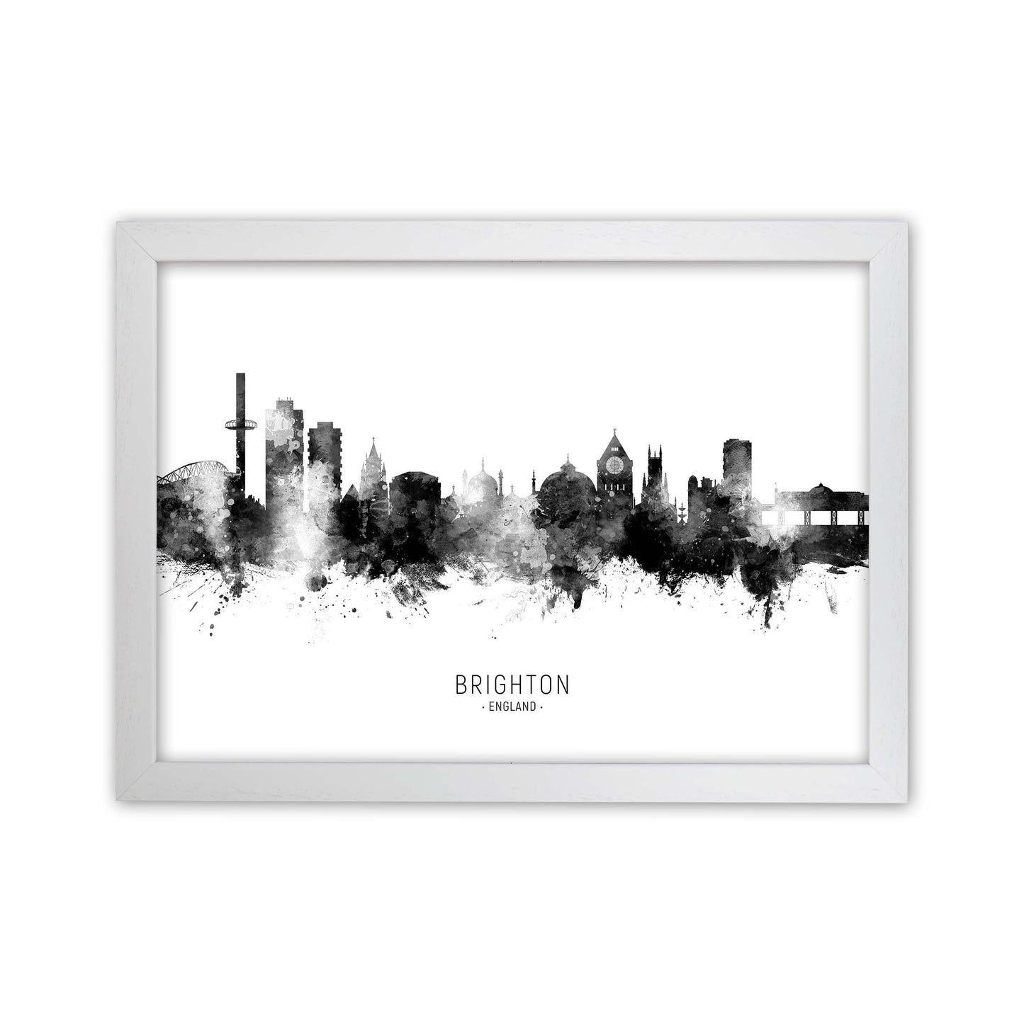 Brighton England Skyline Black White City Name by Michael Tompsett White Grain
