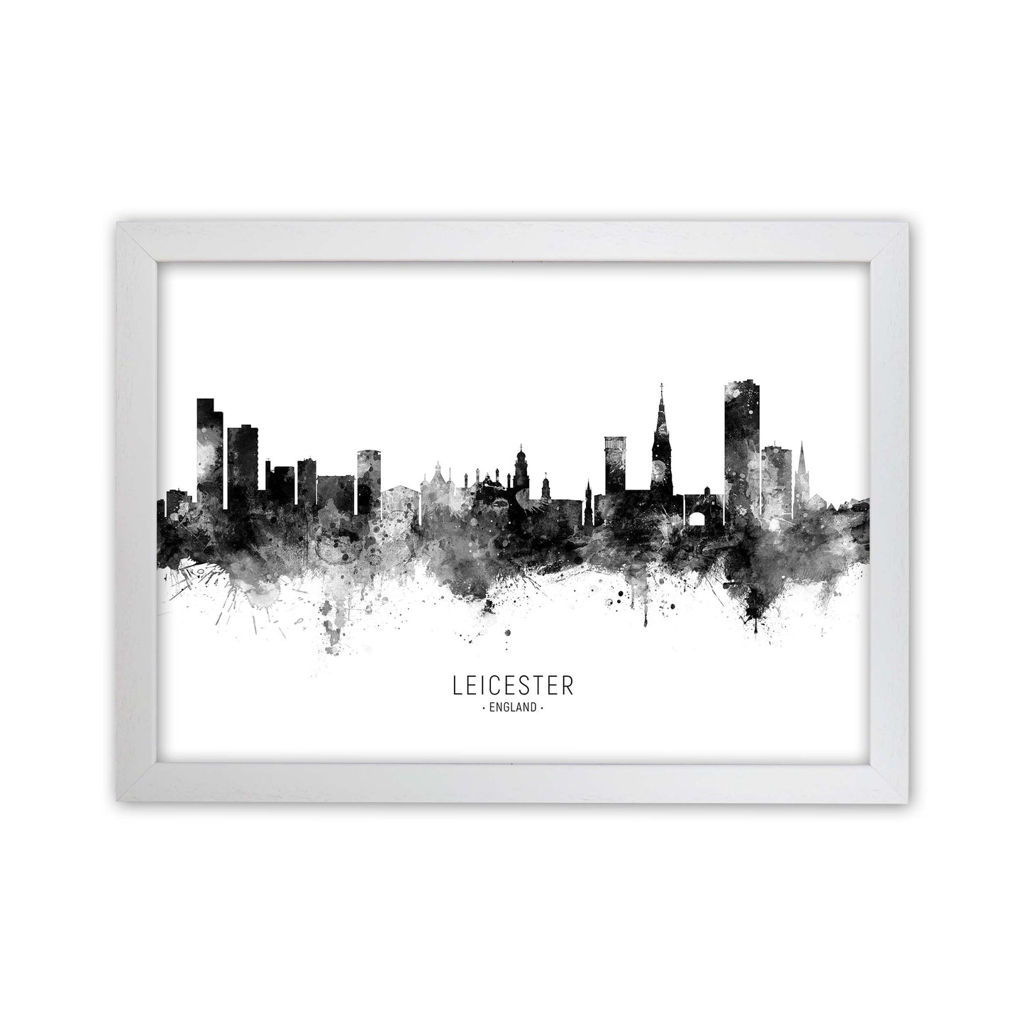 Leicester England Skyline Black White City Name  by Michael Tompsett White Grain