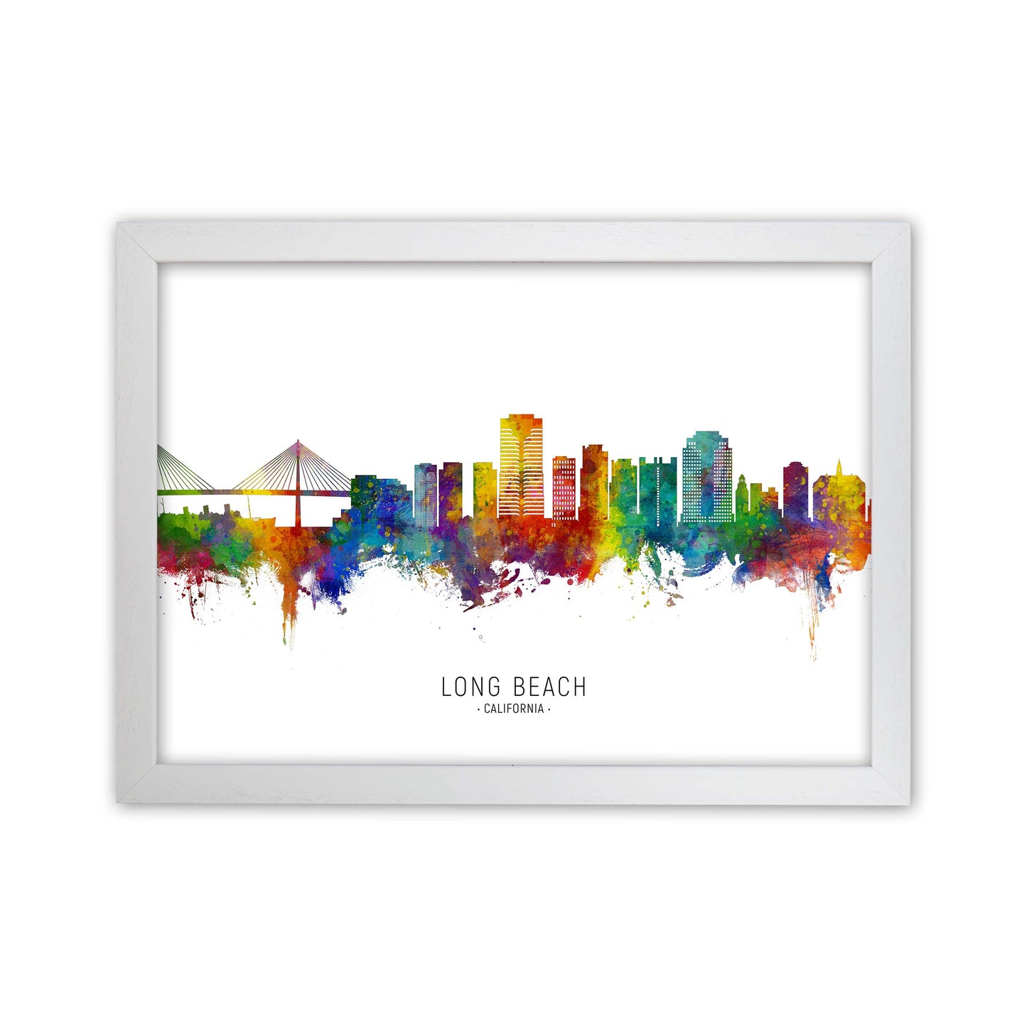 Long Beach California Skyline Art Print by Michael Tompsett White Grain