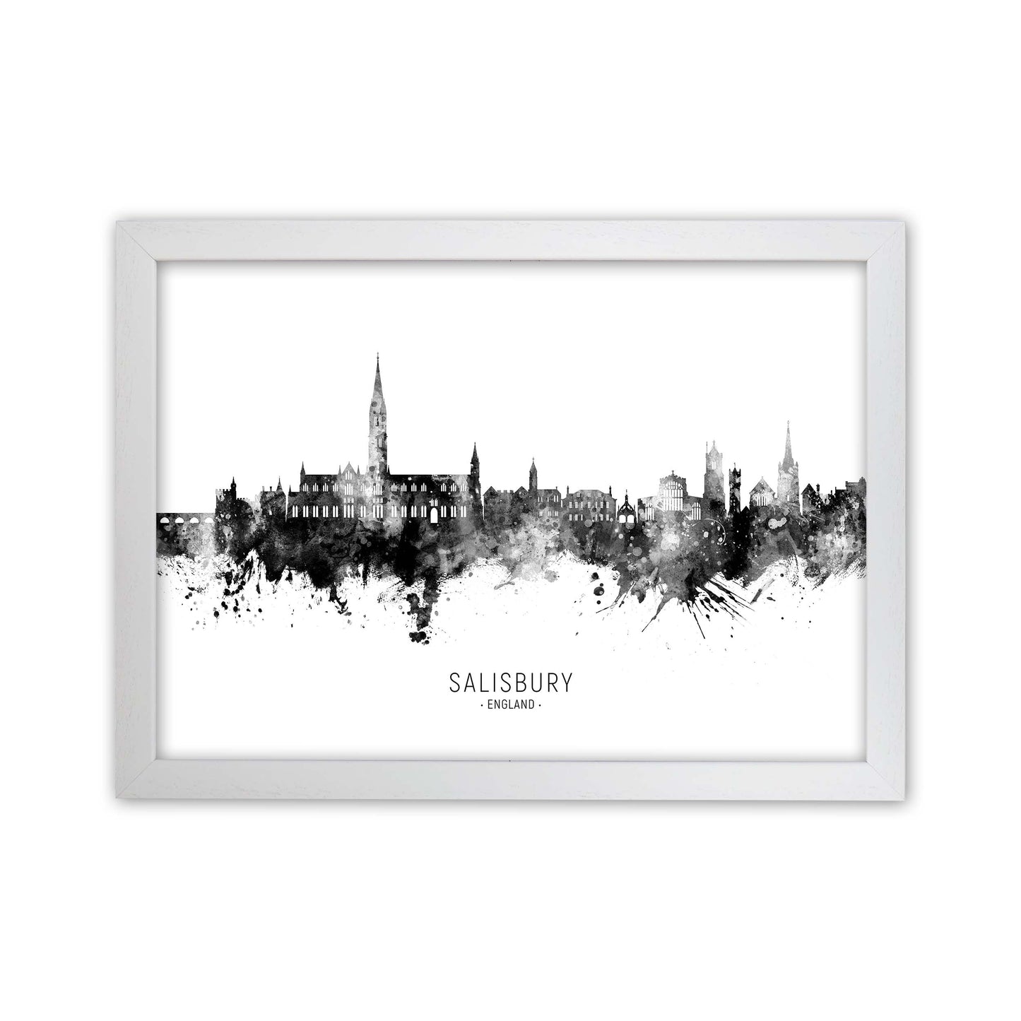 Salisbury England Skyline Black White City Name  by Michael Tompsett White Grain