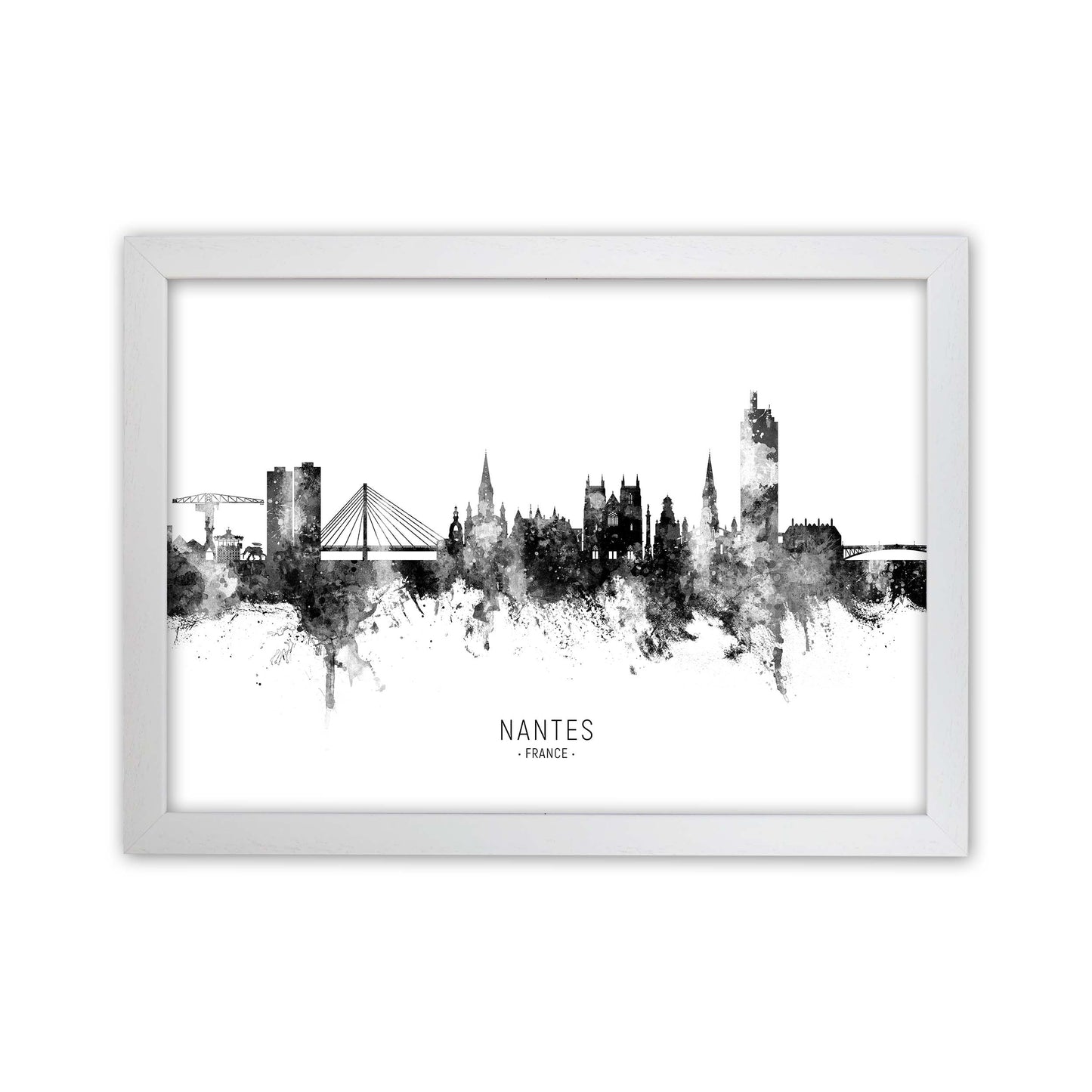 Nantes France Skyline Black White City Name  by Michael Tompsett White Grain