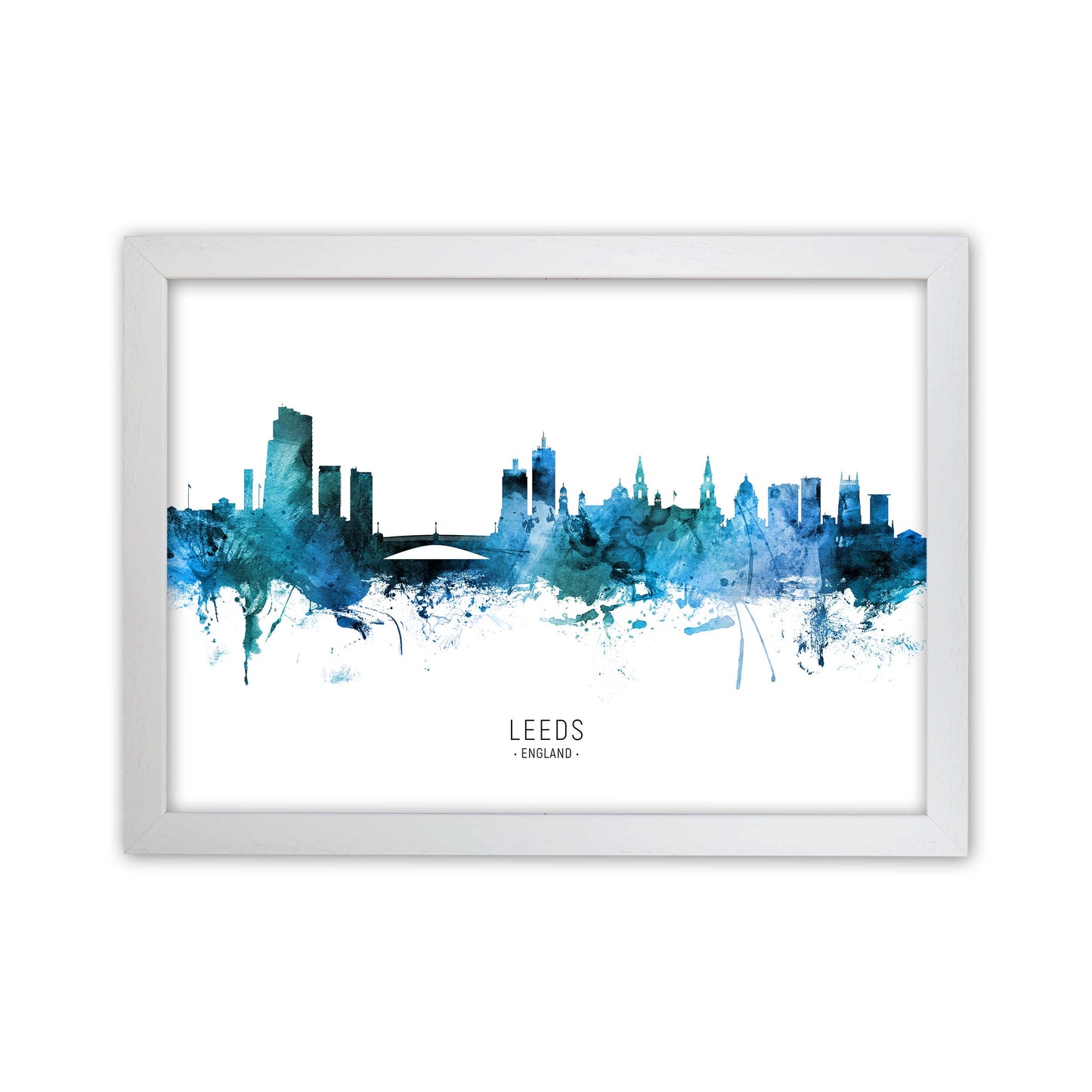 Leeds England Skyline Blue City Name  by Michael Tompsett White Grain
