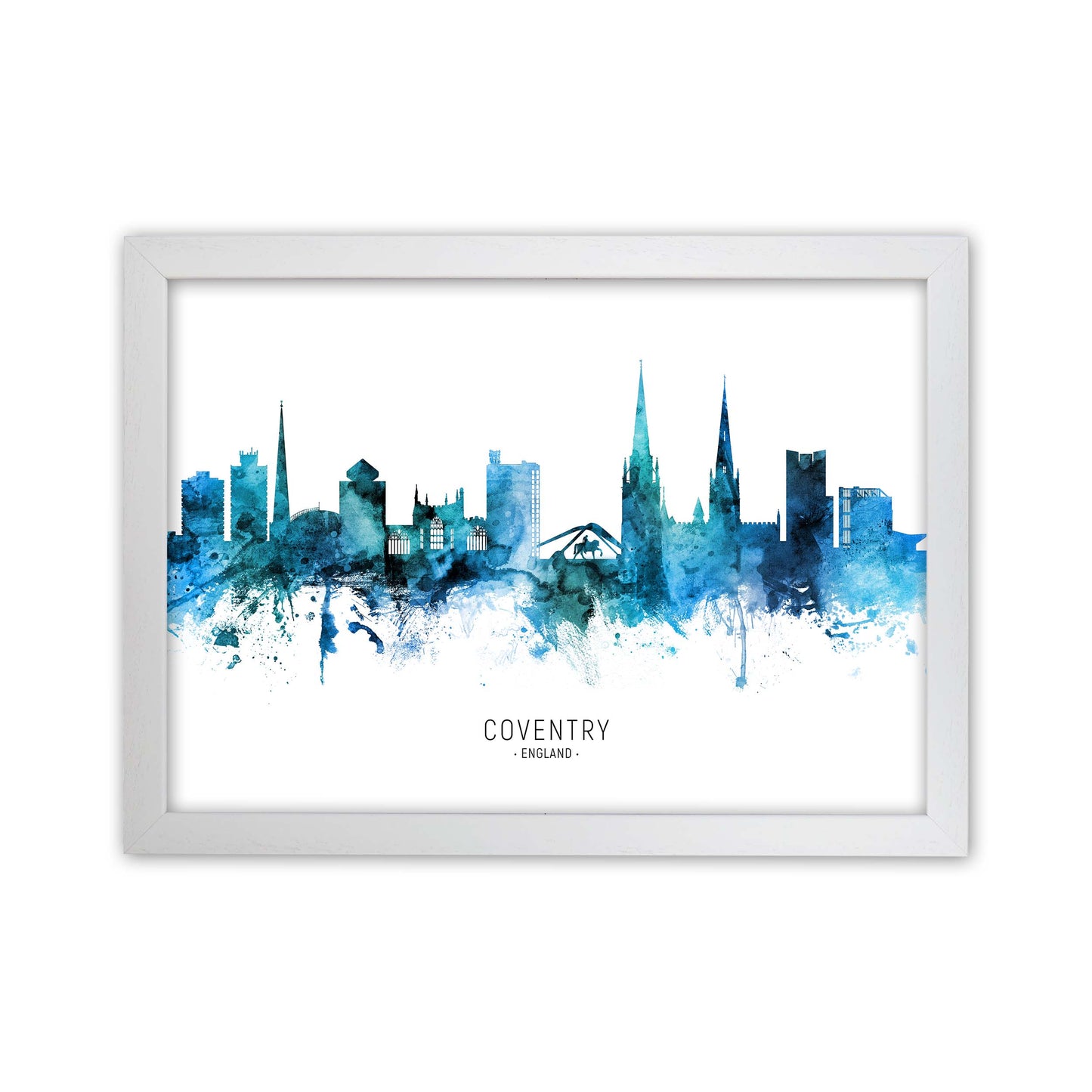 Coventry England Skyline Blue City Name  by Michael Tompsett White Grain