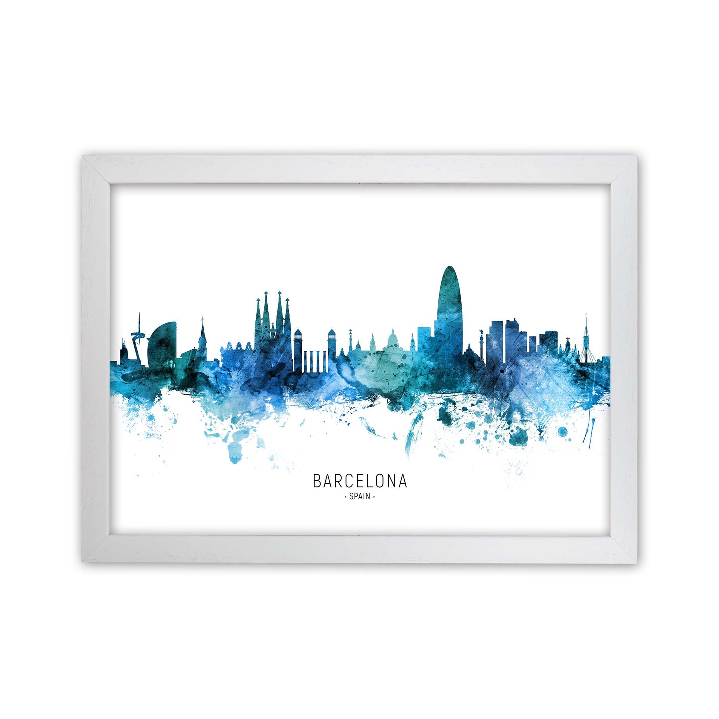 Barcelona Spain Skyline Blue City Name by Michael Tompsett White Grain