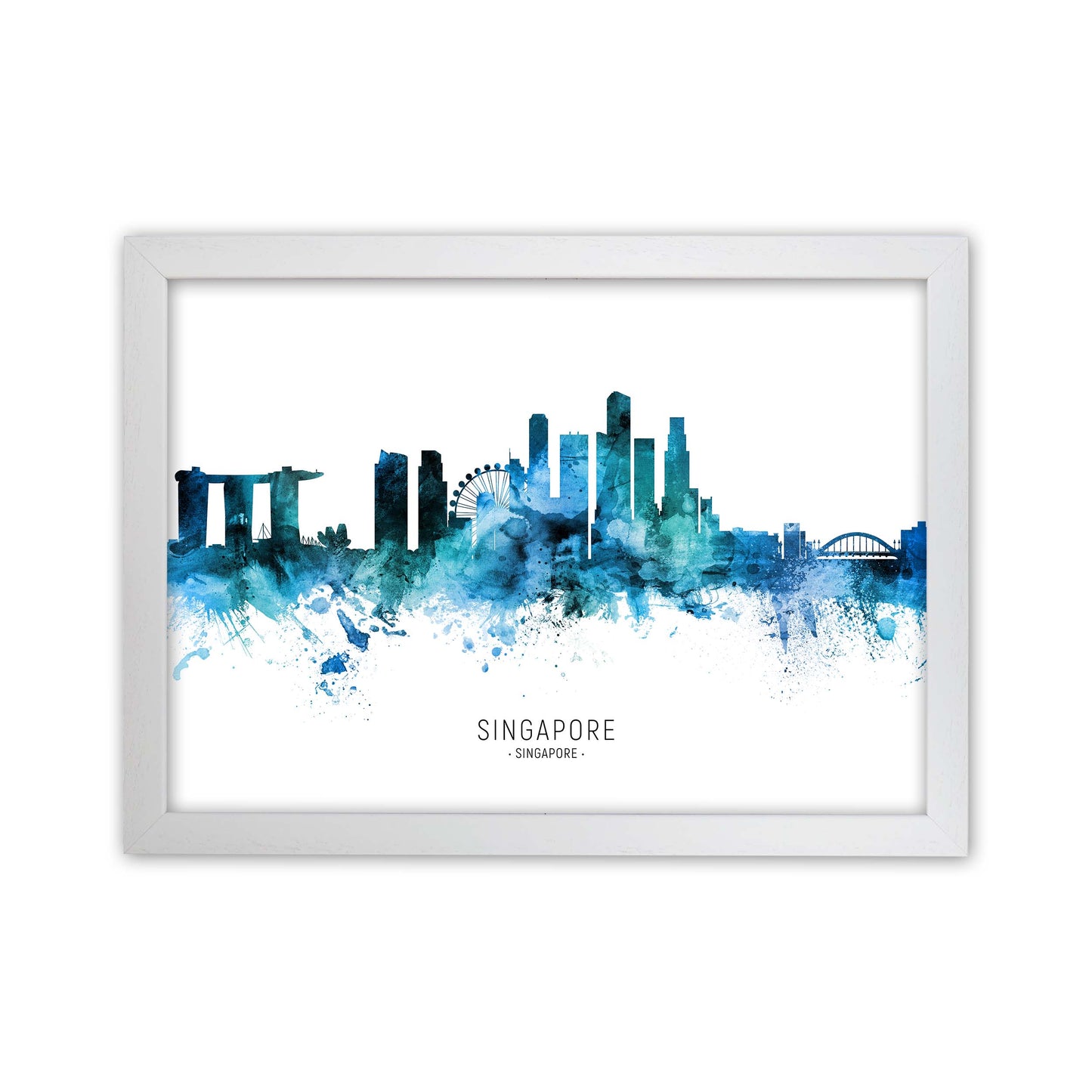 Singapore Singapore Skyline Blue City Name  by Michael Tompsett White Grain