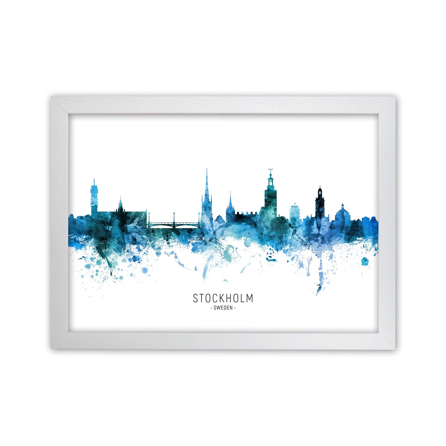 Stockholm Sweden Skyline Blue City Name by Michael Tompsett White Grain