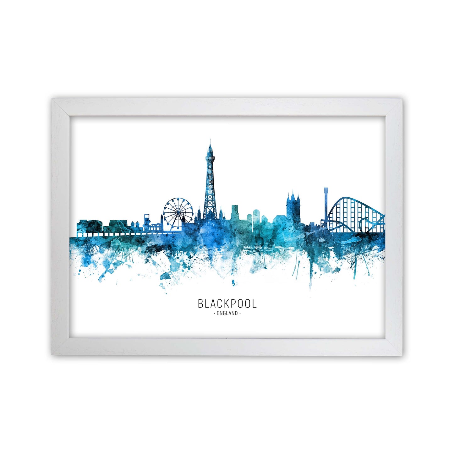 Blackpool England Skyline Blue City Name by Michael Tompsett White Grain
