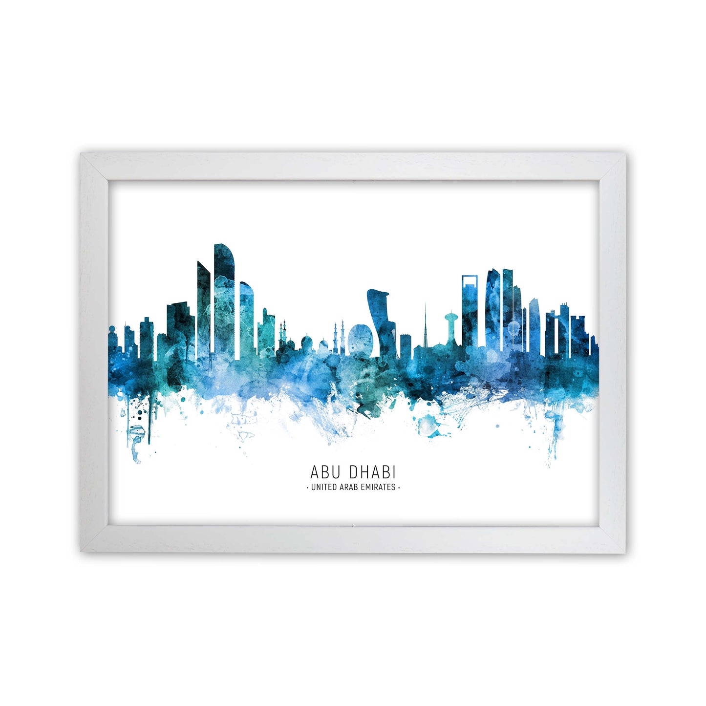 Abu Dhabi United Arab Emirates Skyline Blue City Name by Michael Tompsett White Grain