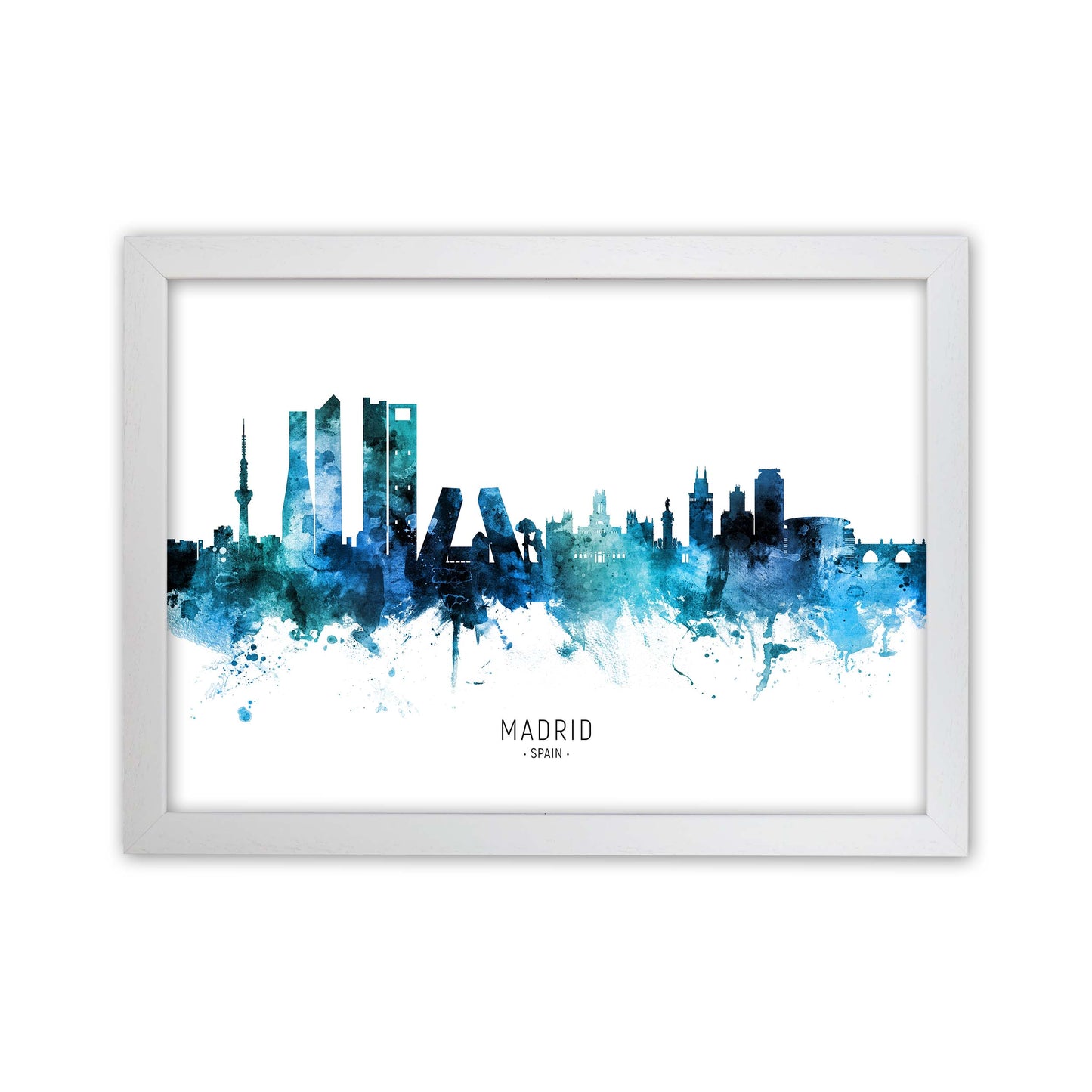 Madrid Spain Skyline Blue City Name Print by Michael Tompsett White Grain