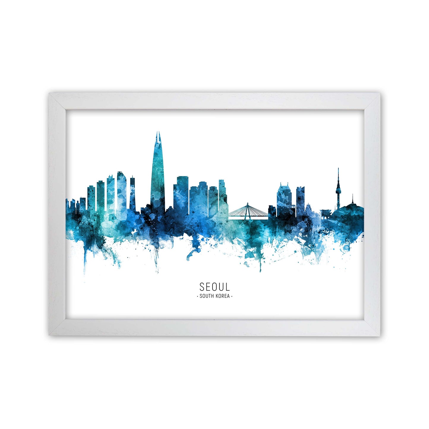 Seoul South Korea Skyline Blue City Name by Michael Tompsett White Grain