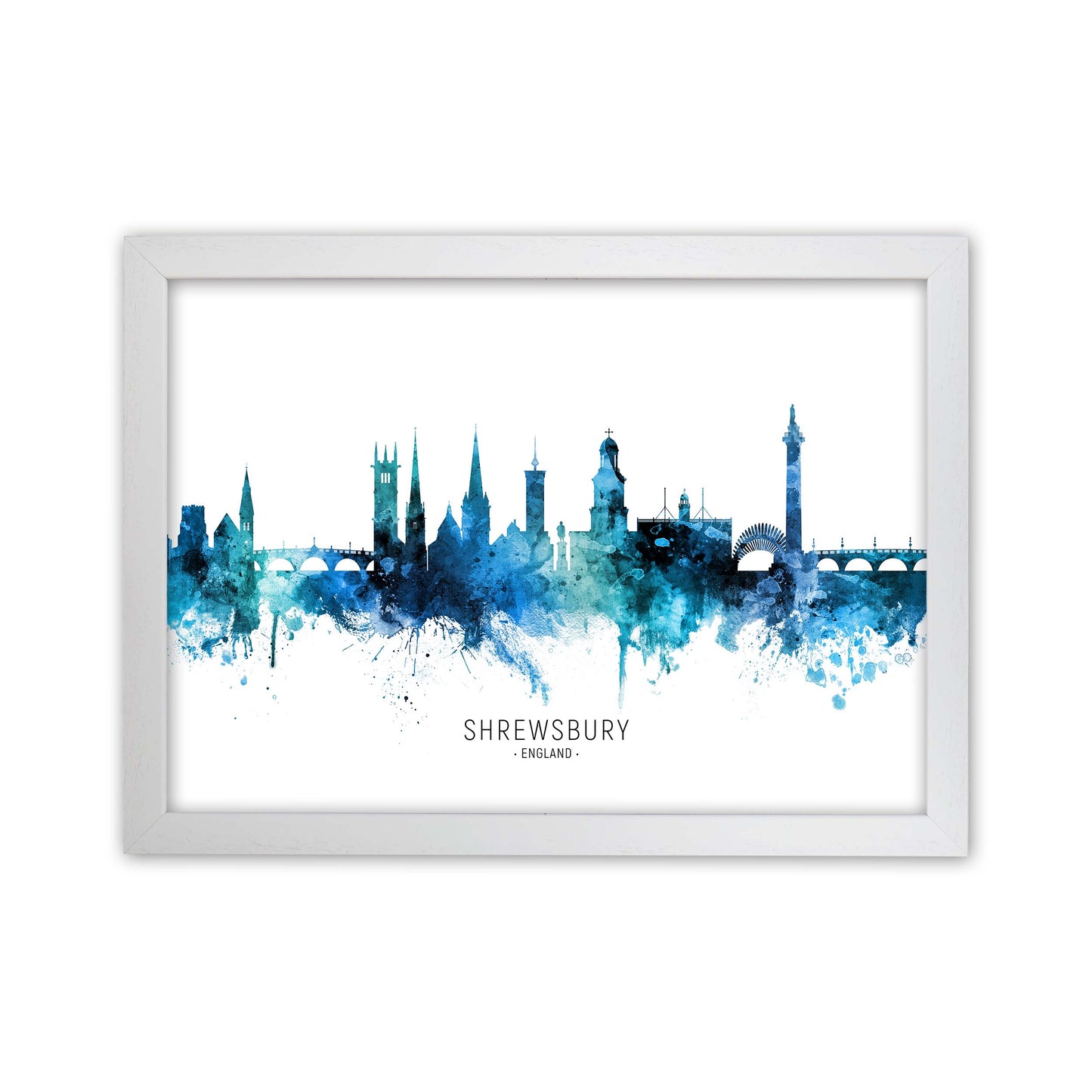 Shrewsbury England Skyline Blue City Name  by Michael Tompsett White Grain