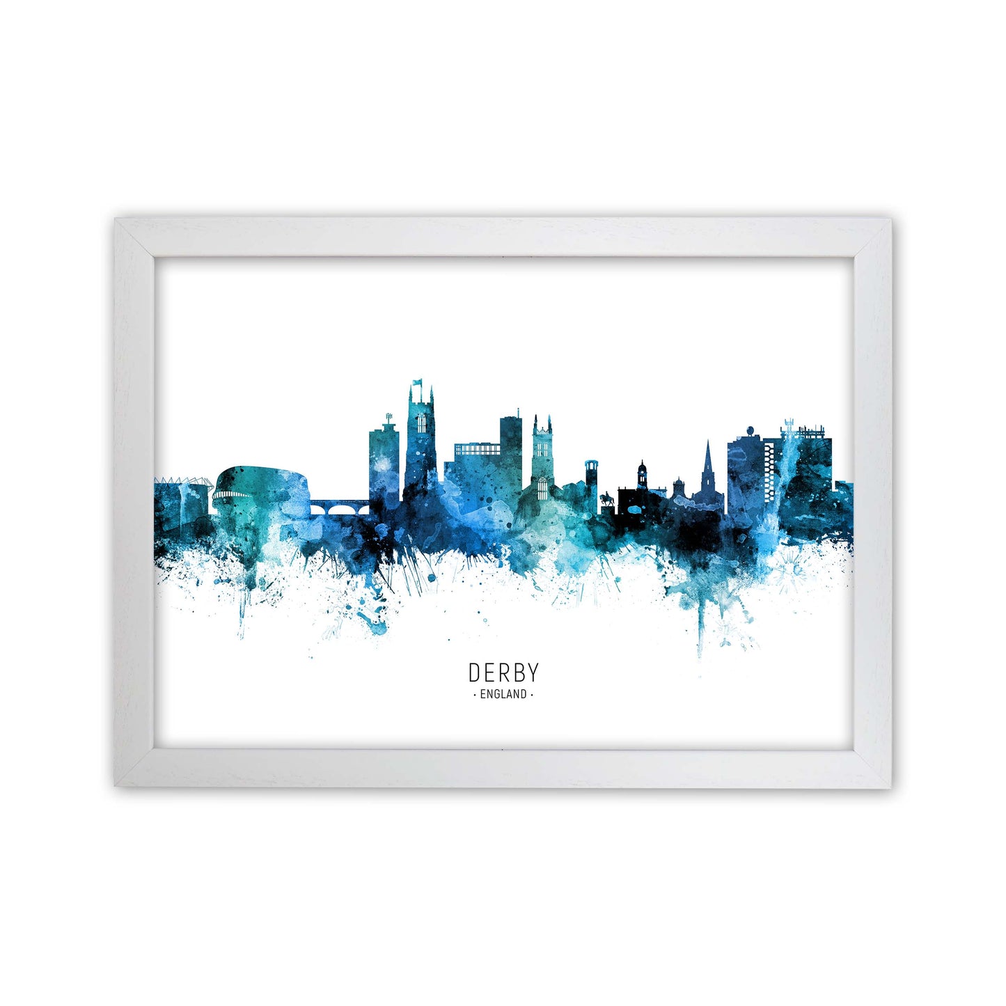 Derby England Skyline Blue City Name by Michael Tompsett White Grain