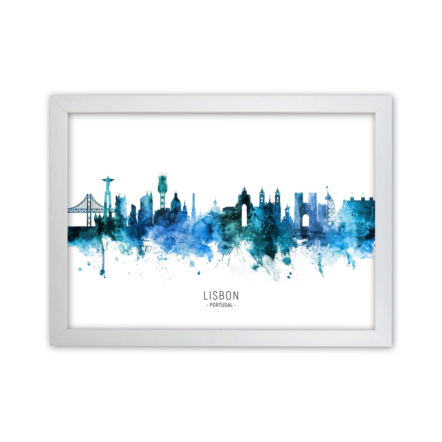 Lisbon Portugal Skyline Blue City Name by Michael Tompsett White Grain