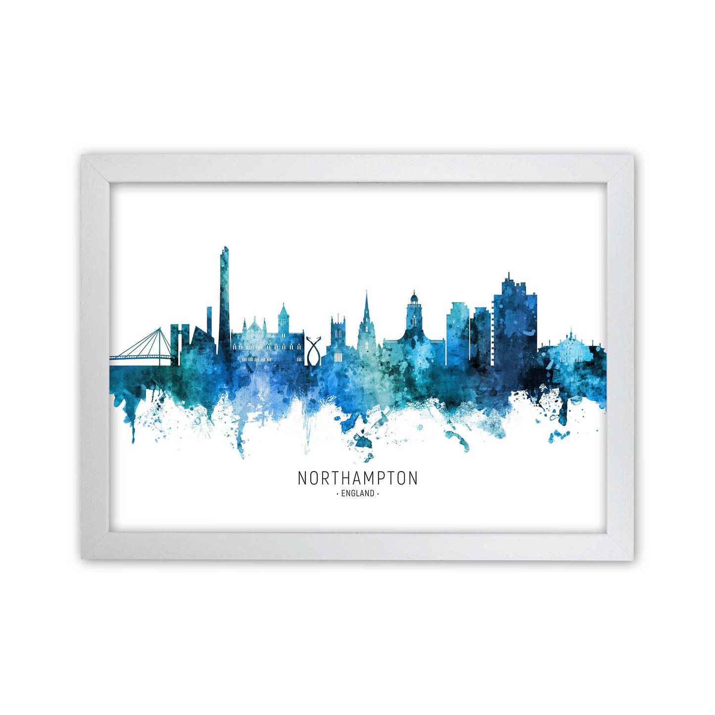 Northampton England Skyline Blue City Name  by Michael Tompsett White Grain
