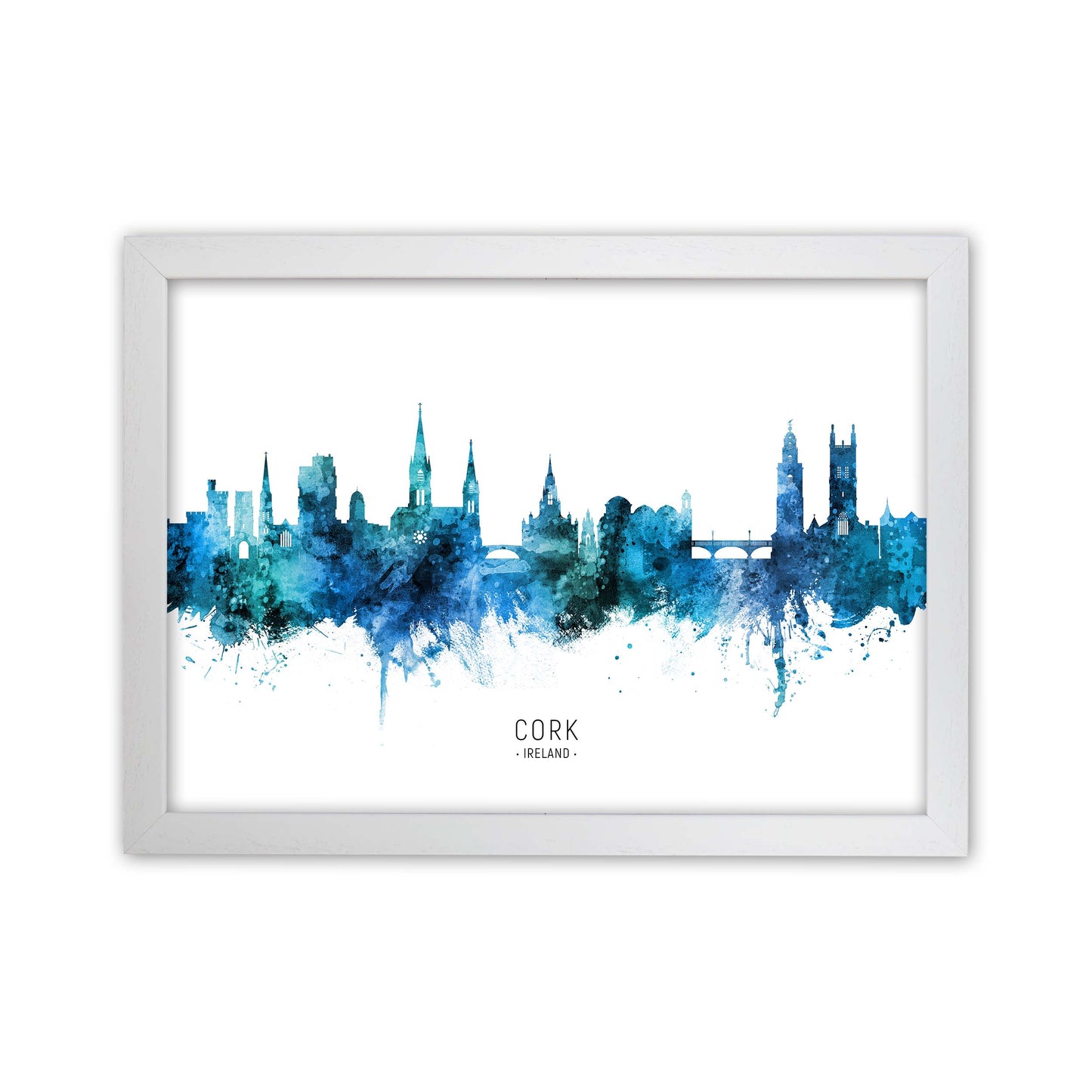 Cork Ireland Skyline Blue City Name Print by Michael Tompsett White Grain