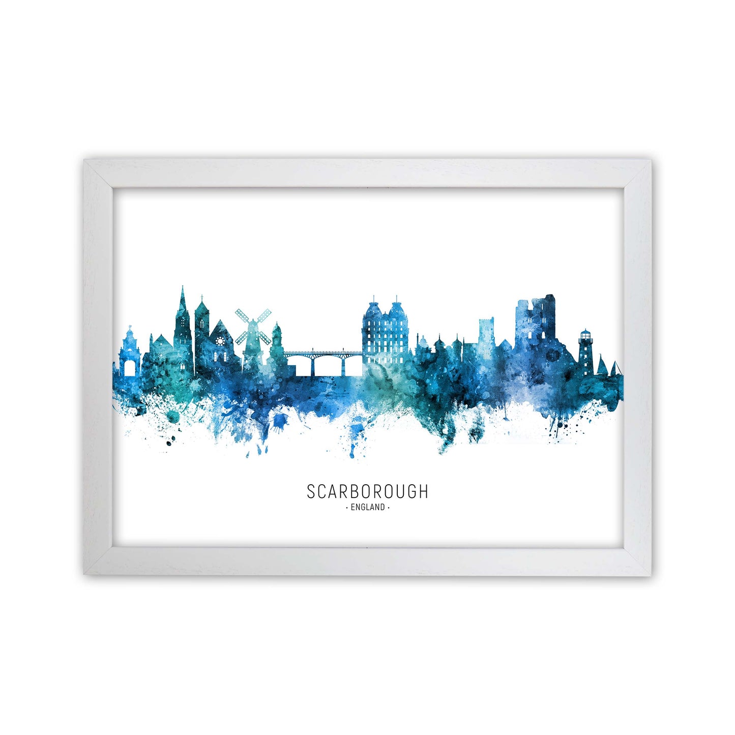 Scarborough England Skyline Blue City Name  by Michael Tompsett White Grain