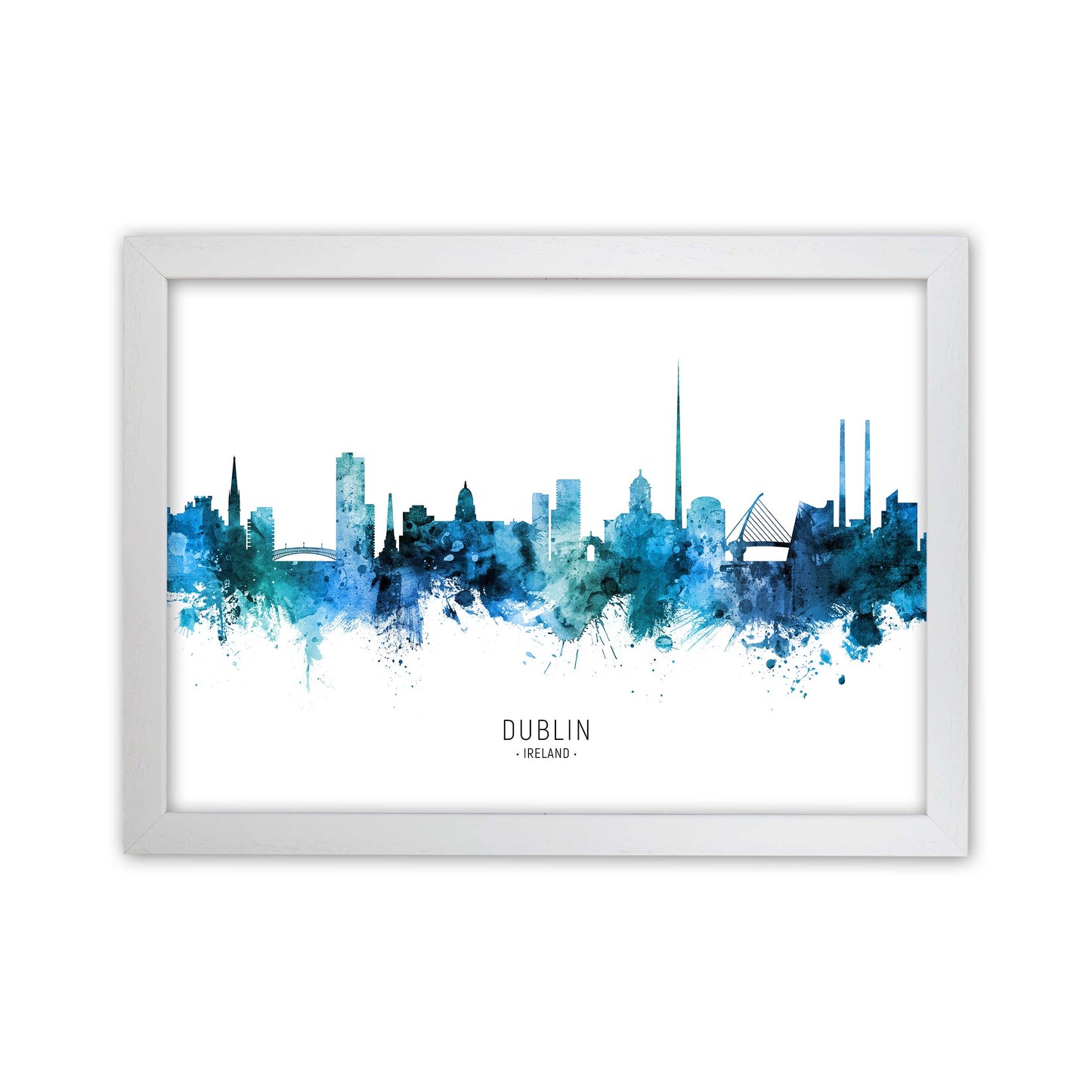 Dublin Ireland Skyline Blue City Name by Michael Tompsett White Grain