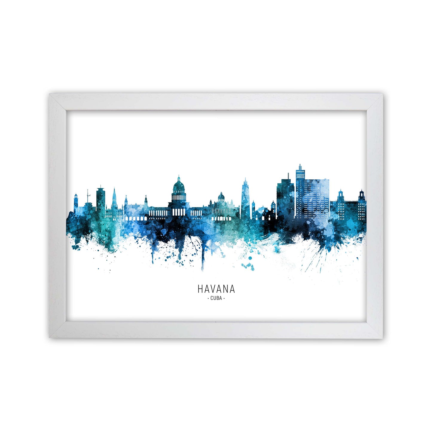 Havana Cuba Skyline Blue City Name Print by Michael Tompsett White Grain