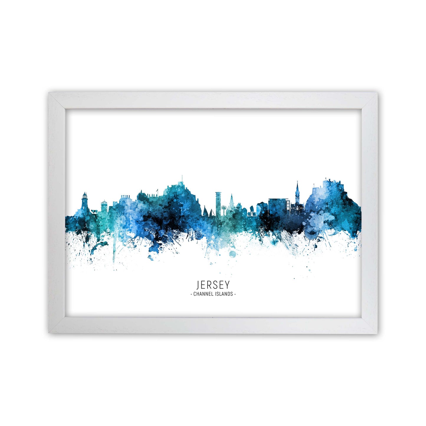 Jersey Channel Islands Skyline Blue City Name by Michael Tompsett White Grain