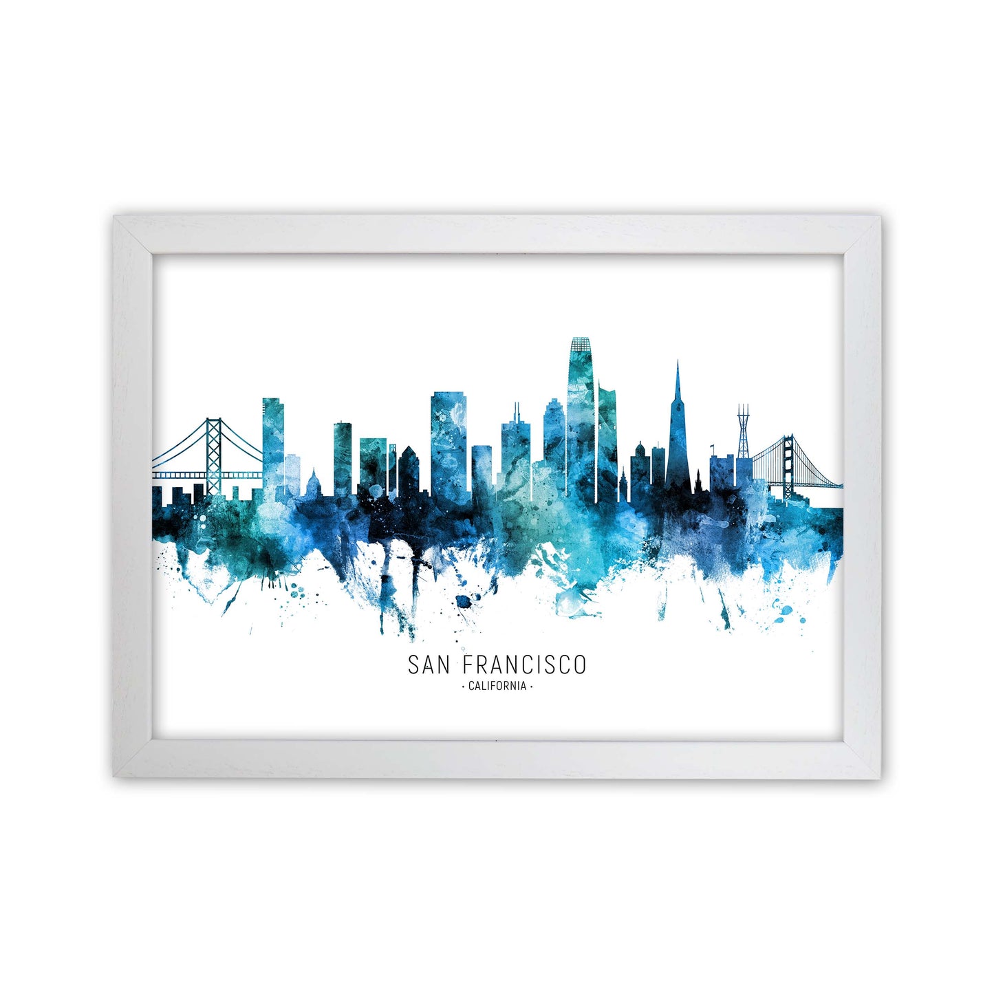 San Francisco California Skyline Blue City Name by Michael Tompsett White Grain