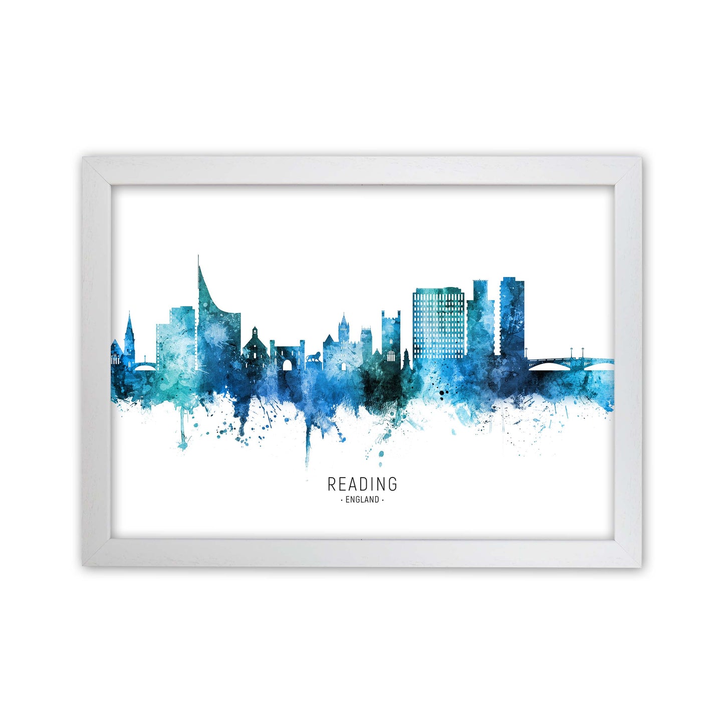 Reading England Skyline Blue City Name  by Michael Tompsett White Grain