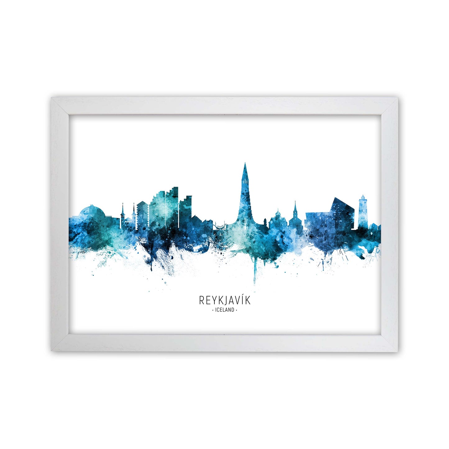 Reykjavik Iceland Skyline Blue City Name by Michael Tompsett White Grain