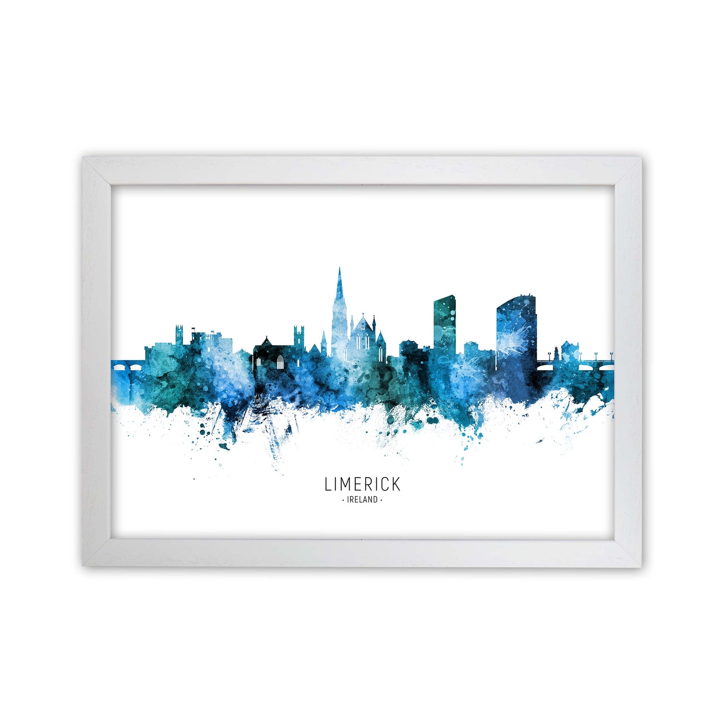 Limerick Ireland Skyline Blue City Name by Michael Tompsett White Grain