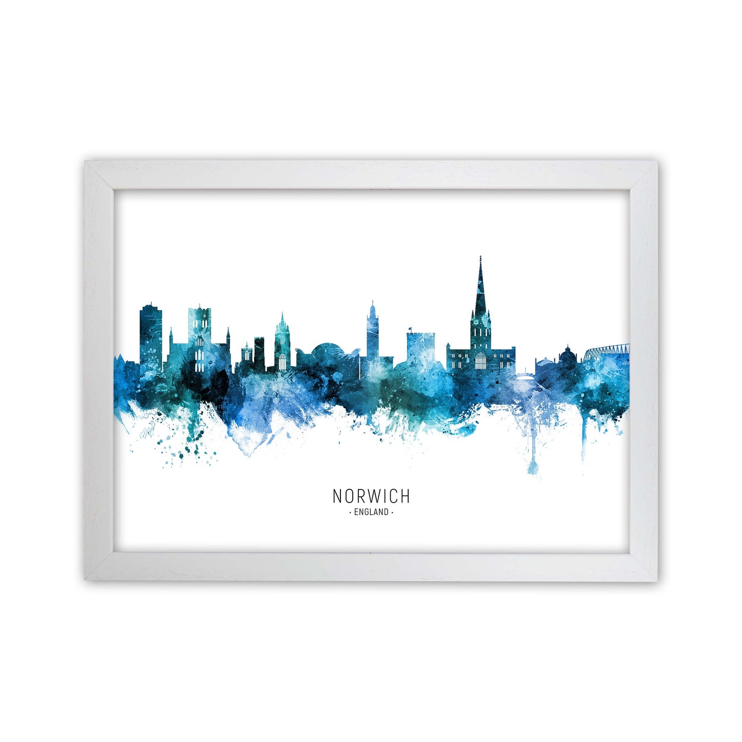 Norwich England Skyline Blue City Name by Michael Tompsett White Grain