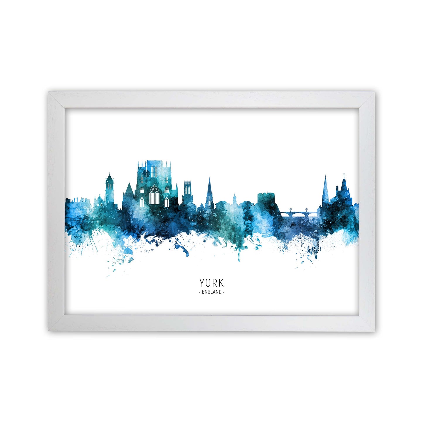 York England Skyline Blue City Name Print by Michael Tompsett White Grain