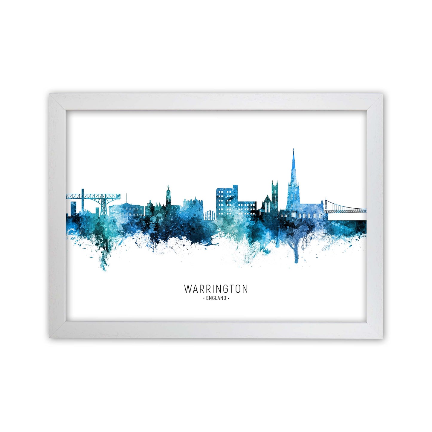 Warrington England Skyline Blue City Name  by Michael Tompsett White Grain