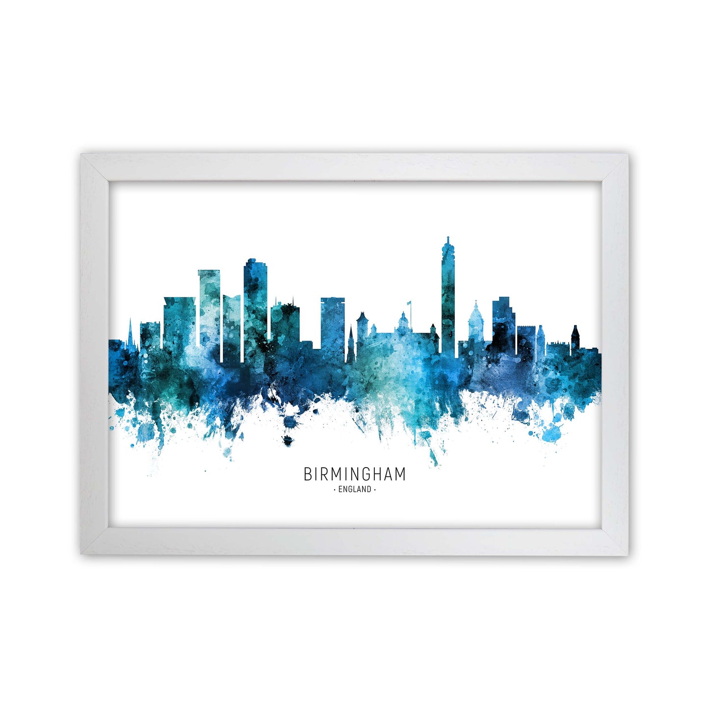 Birmingham England Skyline Blue City Name by Michael Tompsett White Grain