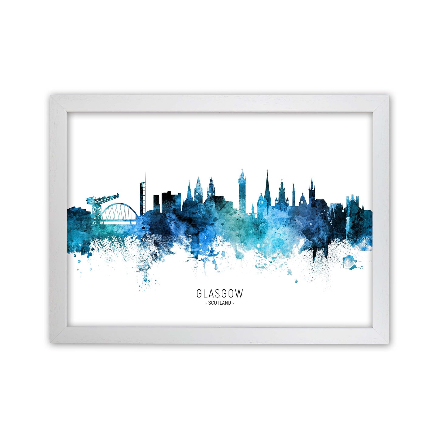 Glasgow Scotland Skyline Blue City Name  by Michael Tompsett White Grain