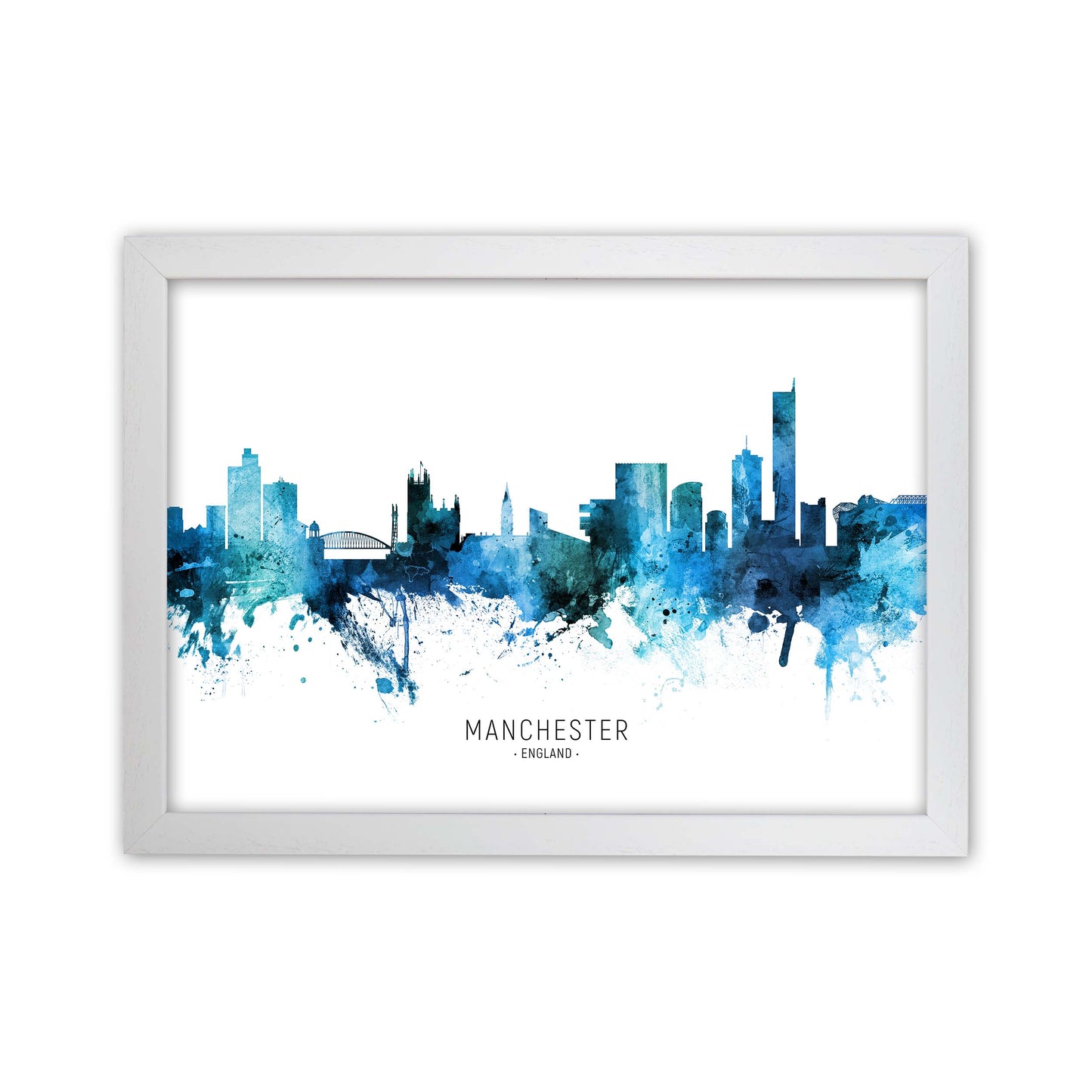 Manchester England Skyline Blue City Name by Michael Tompsett White Grain