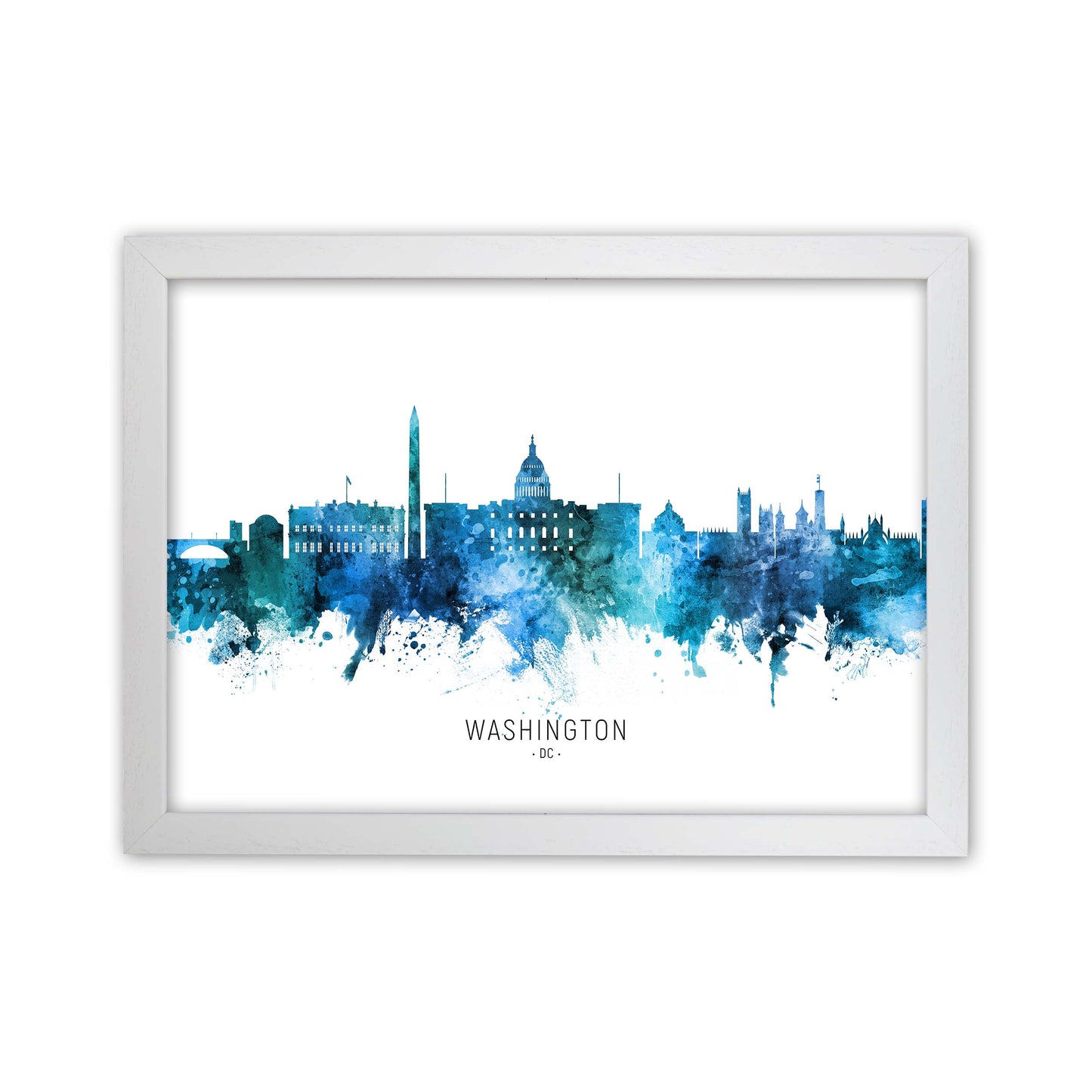 Washington Dc Skyline Blue City Name by Michael Tompsett White Grain
