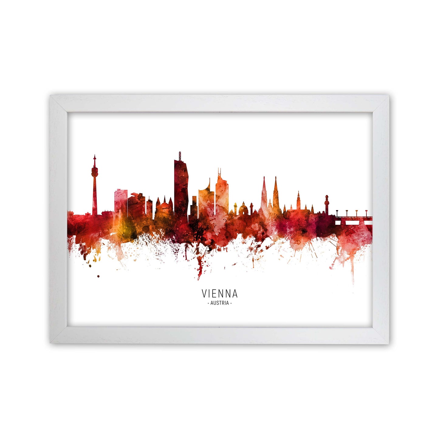 Vienna Austria Skyline Red City Name by Michael Tompsett White Grain