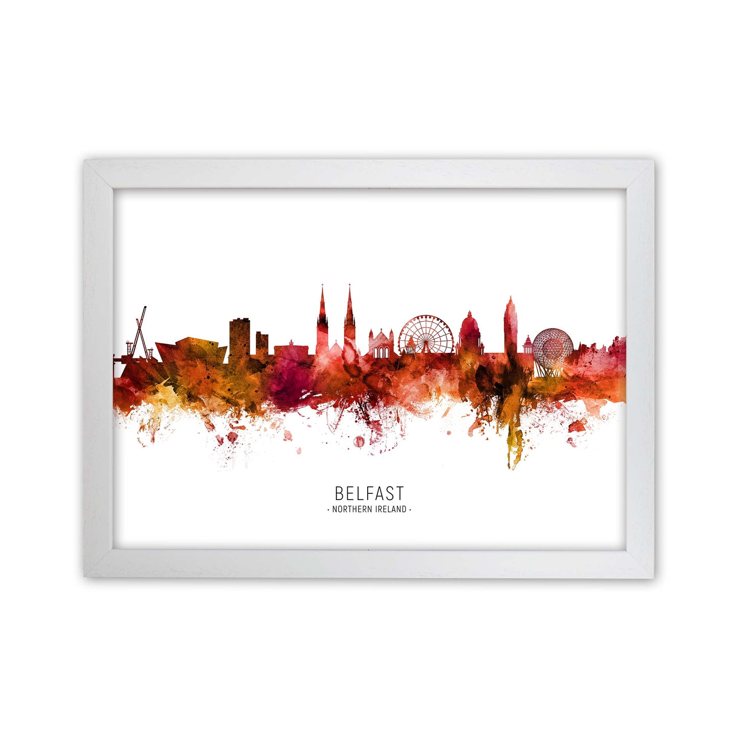 Belfast Northern Ireland Skyline Red City Name by Michael Tompsett White Grain