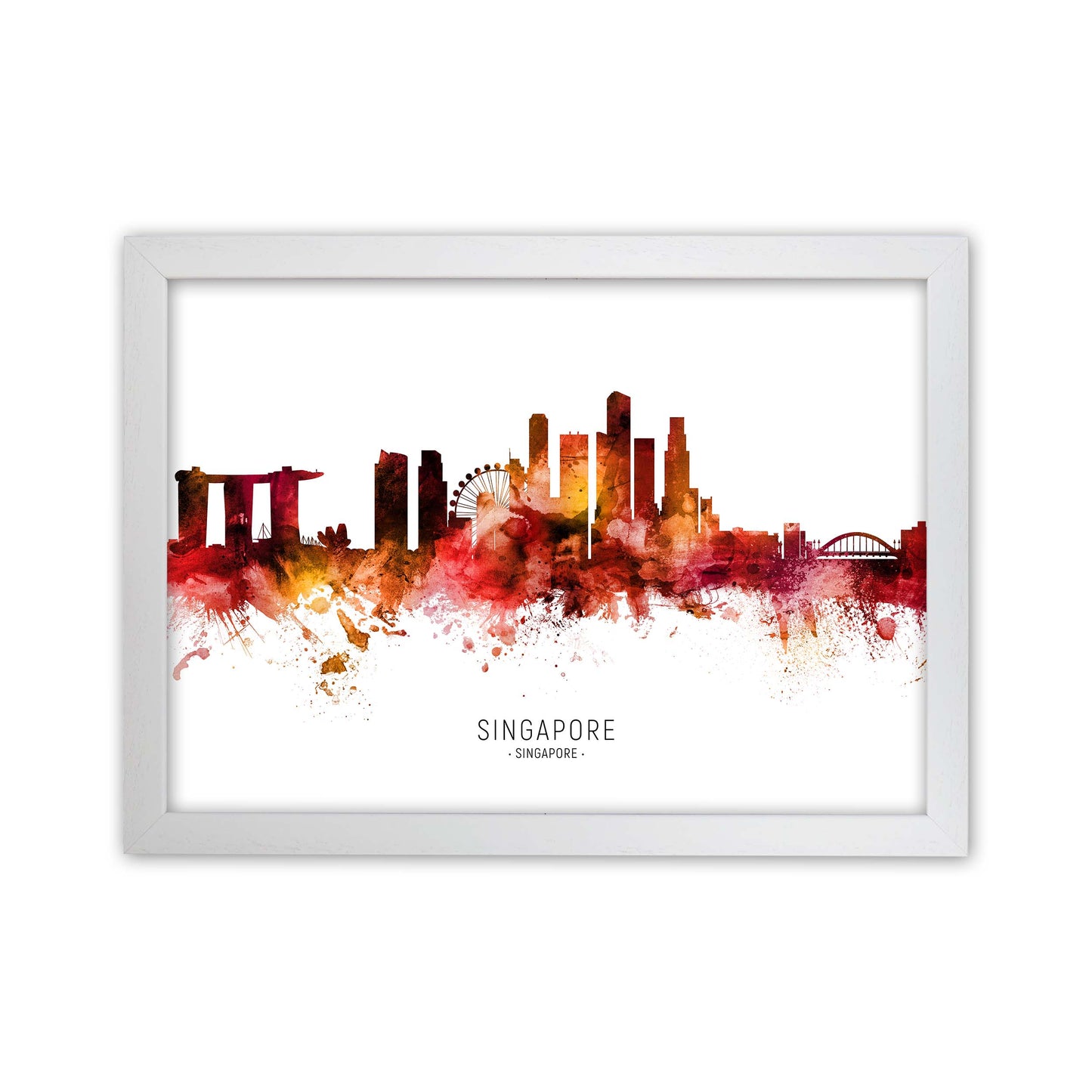 Singapore Singapore Skyline Red City Name  by Michael Tompsett White Grain
