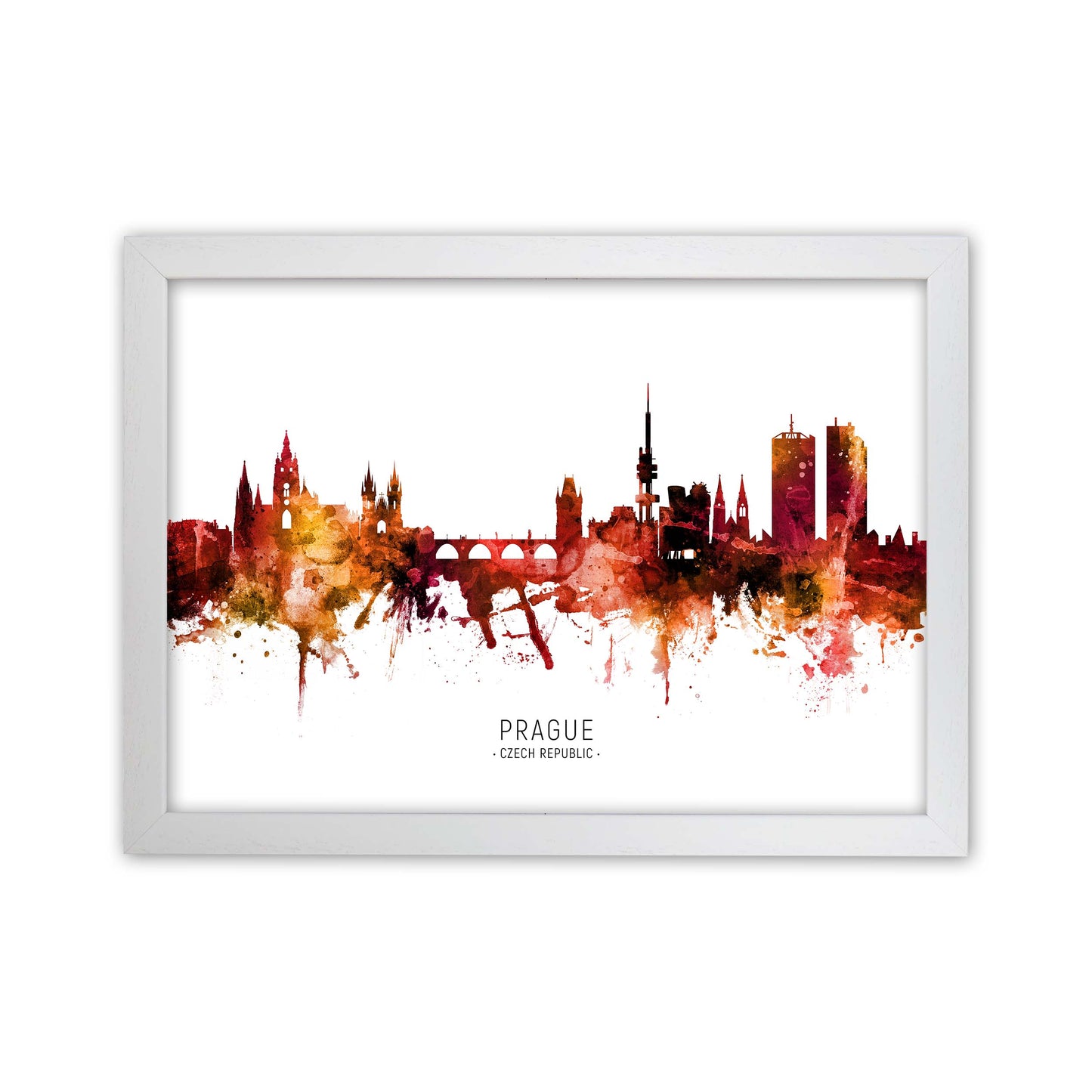 Prague Czech Republic Skyline Red City Name by Michael Tompsett White Grain
