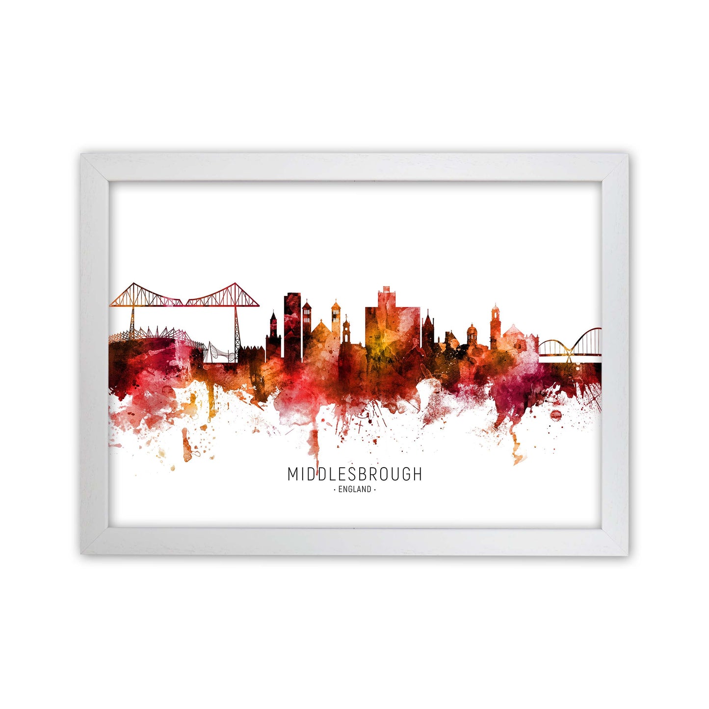 Middlesbrough England Skyline Red City Name by Michael Tompsett White Grain