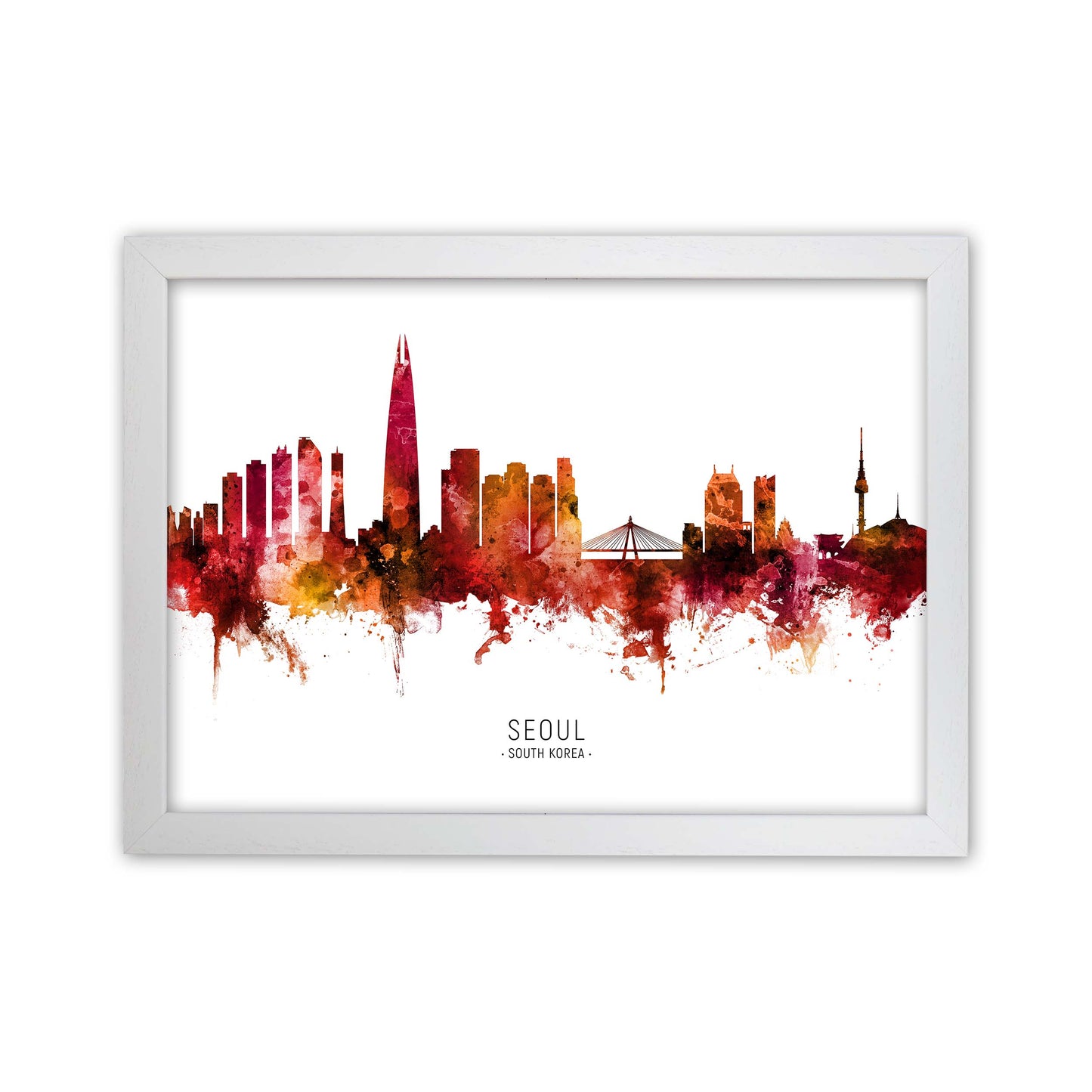Seoul South Korea Skyline Red City Name by Michael Tompsett White Grain