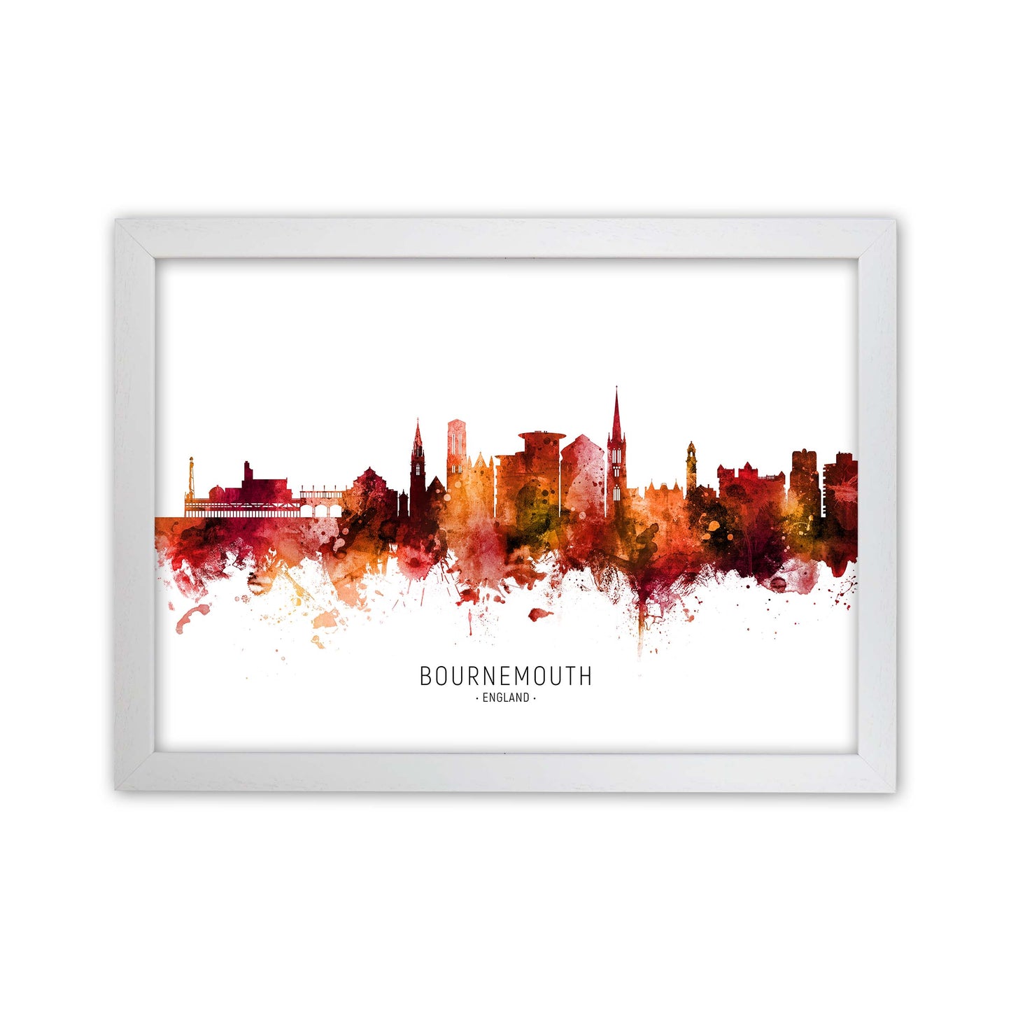 Bournemouth England Skyline Red City Name by Michael Tompsett White Grain