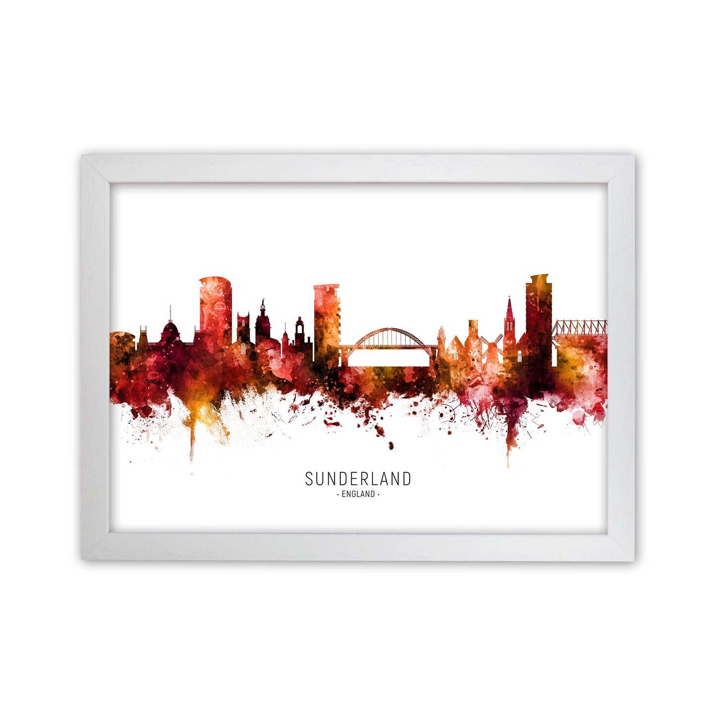 Sunderland England Skyline Red City Name by Michael Tompsett White Grain