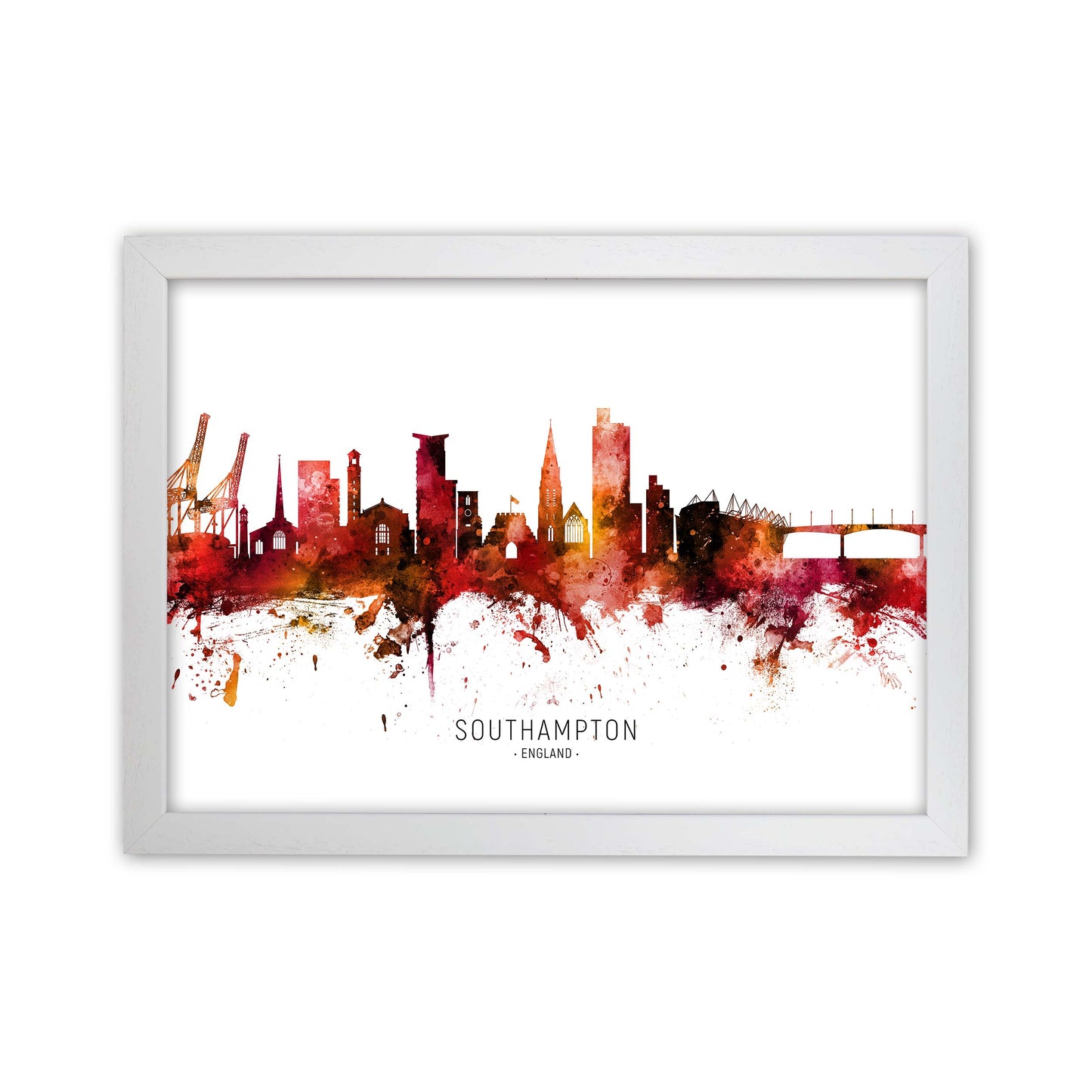 Southampton England Skyline Red City Name by Michael Tompsett White Grain