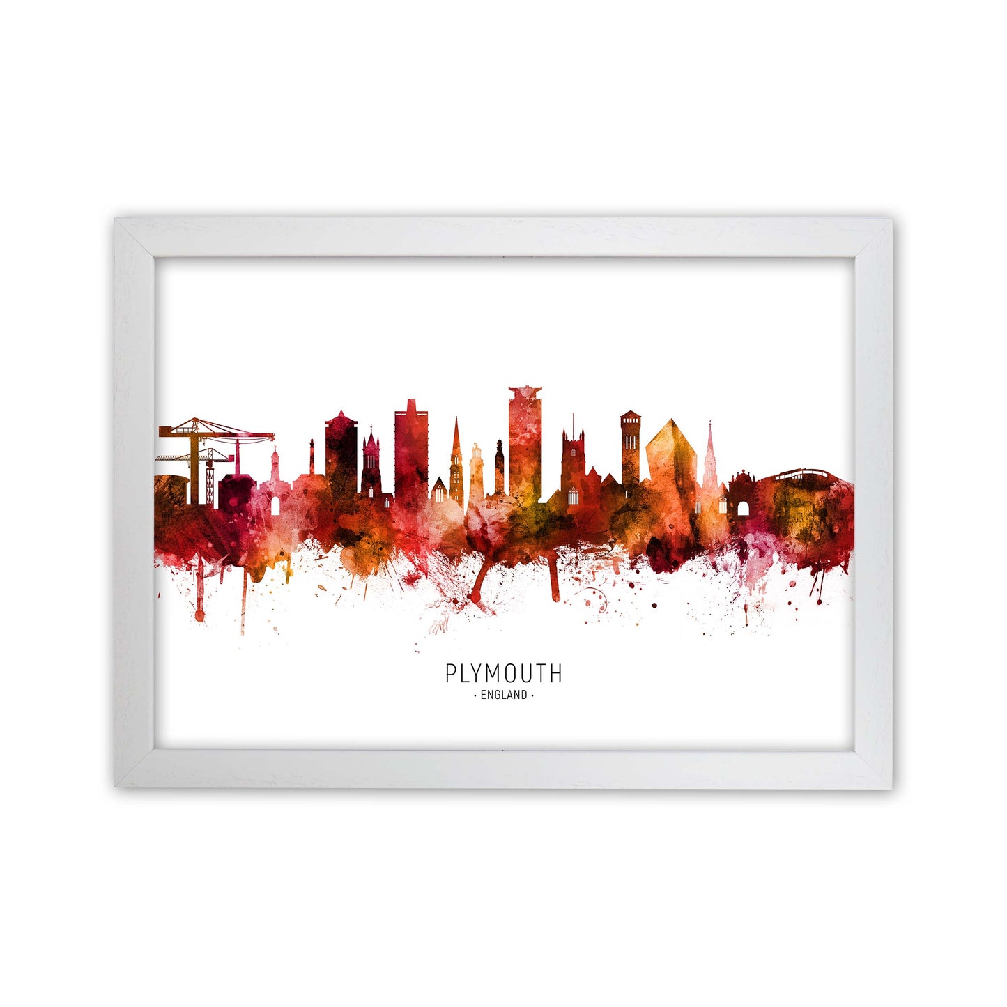 Plymouth England Skyline Red City Name  by Michael Tompsett White Grain