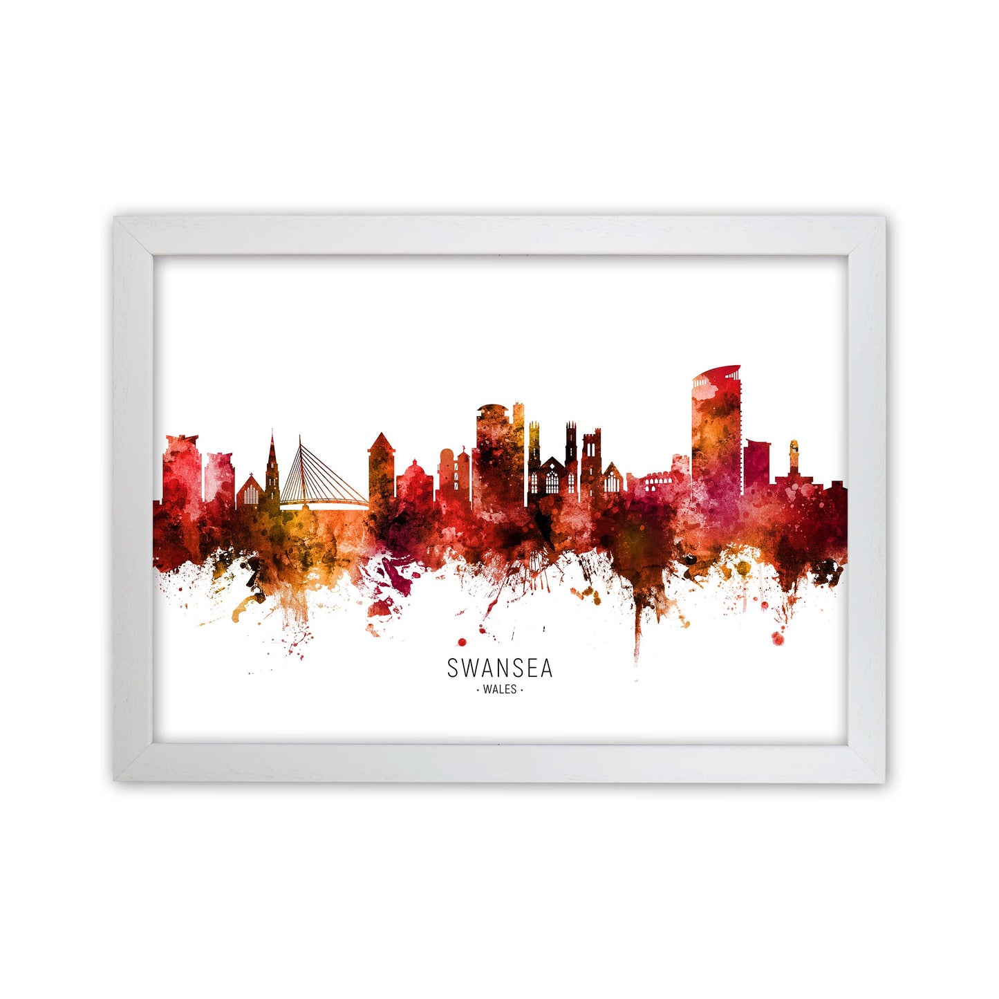 Swansea Wales Skyline Red City Name Print by Michael Tompsett White Grain