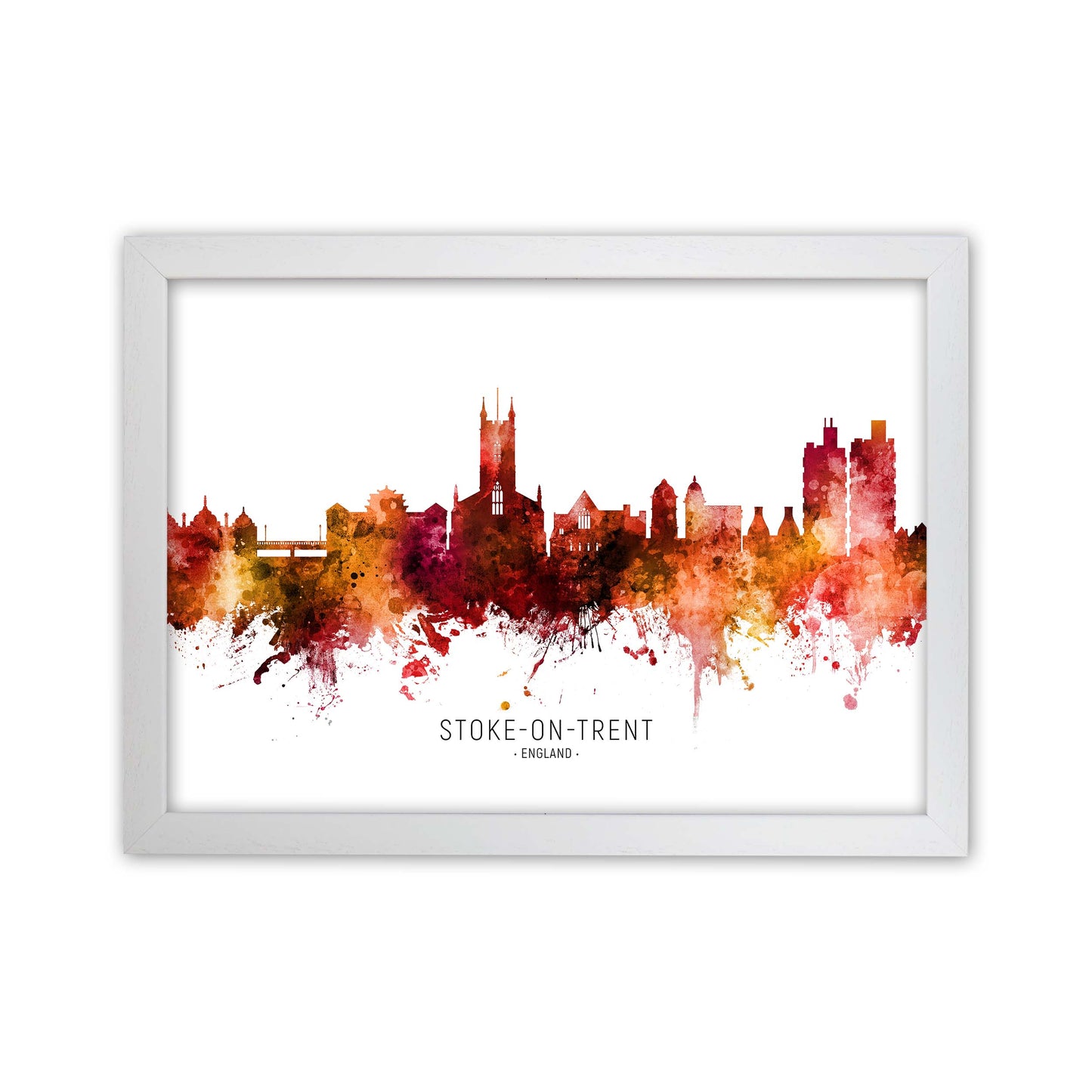 Stoke-On-Trent England Skyline Red City Name by Michael Tompsett White Grain