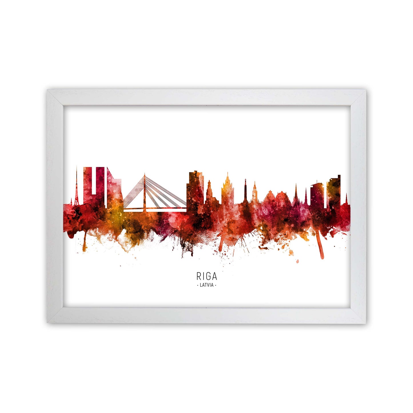 Riga Latvia Skyline Red City Name Print by Michael Tompsett White Grain